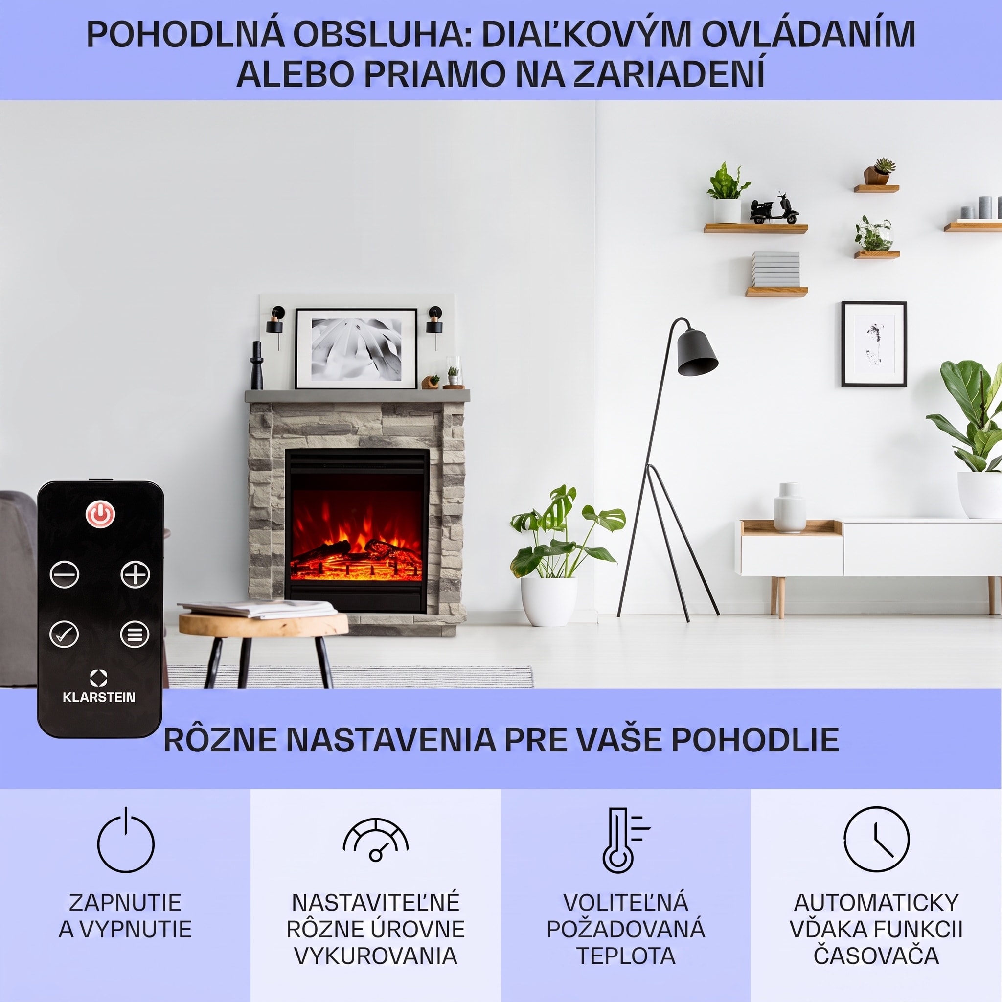 Klarstein Lienz, elektrický krb, 1800 W, vzhľad kameňa, diaľkové ovládanie, svetlosivý – Obrázok 4