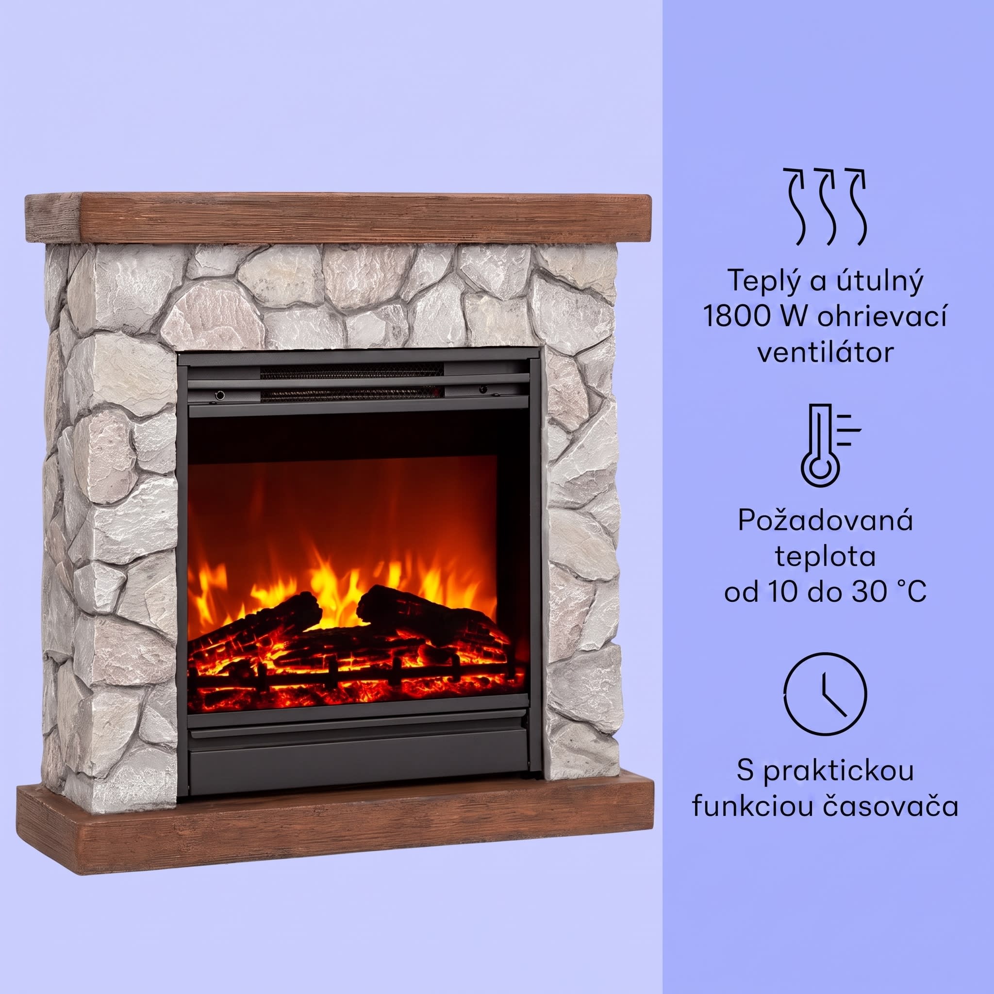 Klarstein Lienz, elektrický krb, 1800 W, vzhľad kameňa, diaľkové ovládanie, hnedý – Obrázok 2