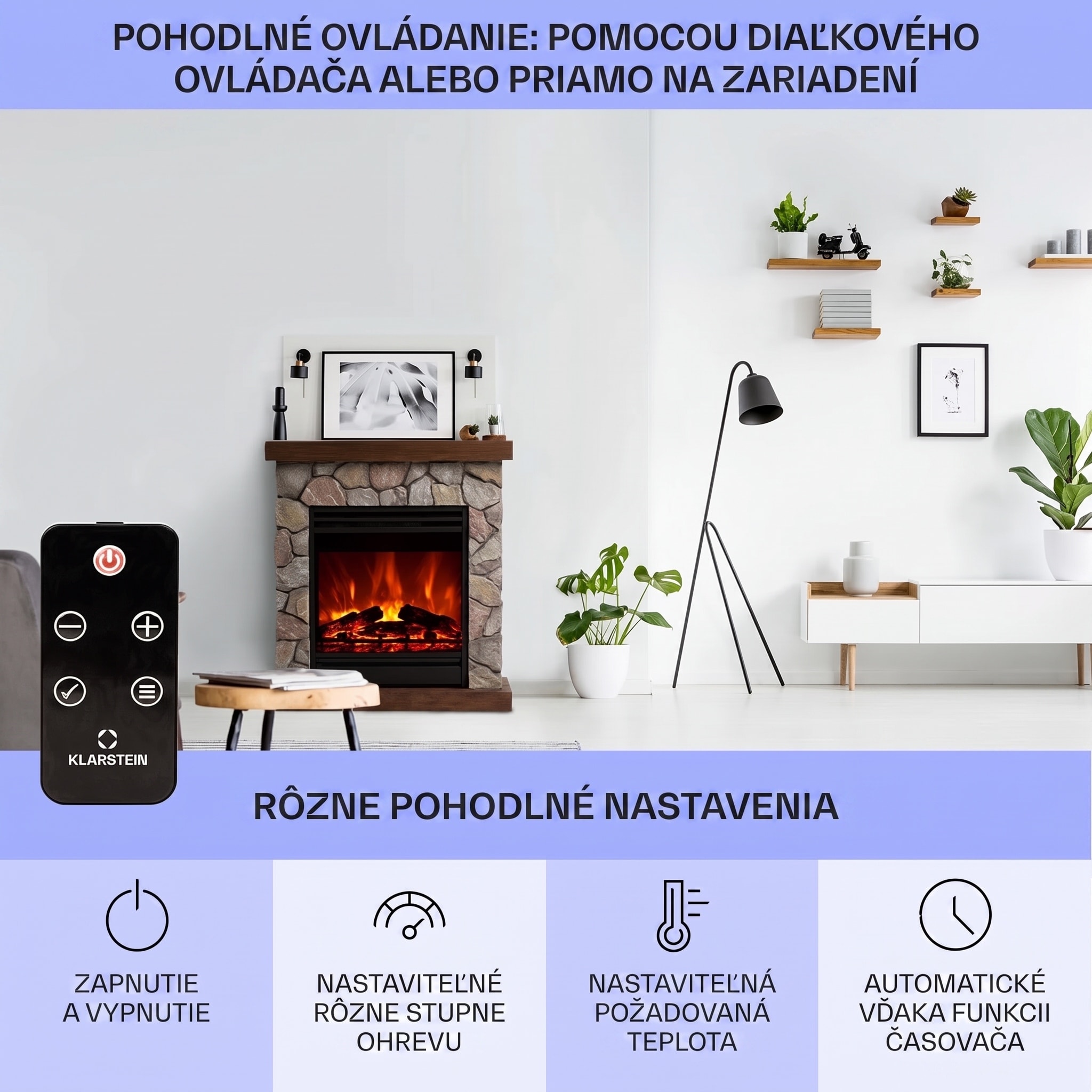 Klarstein Lienz, elektrický krb, 1800 W, vzhľad kameňa, diaľkové ovládanie, hnedý – Obrázok 4