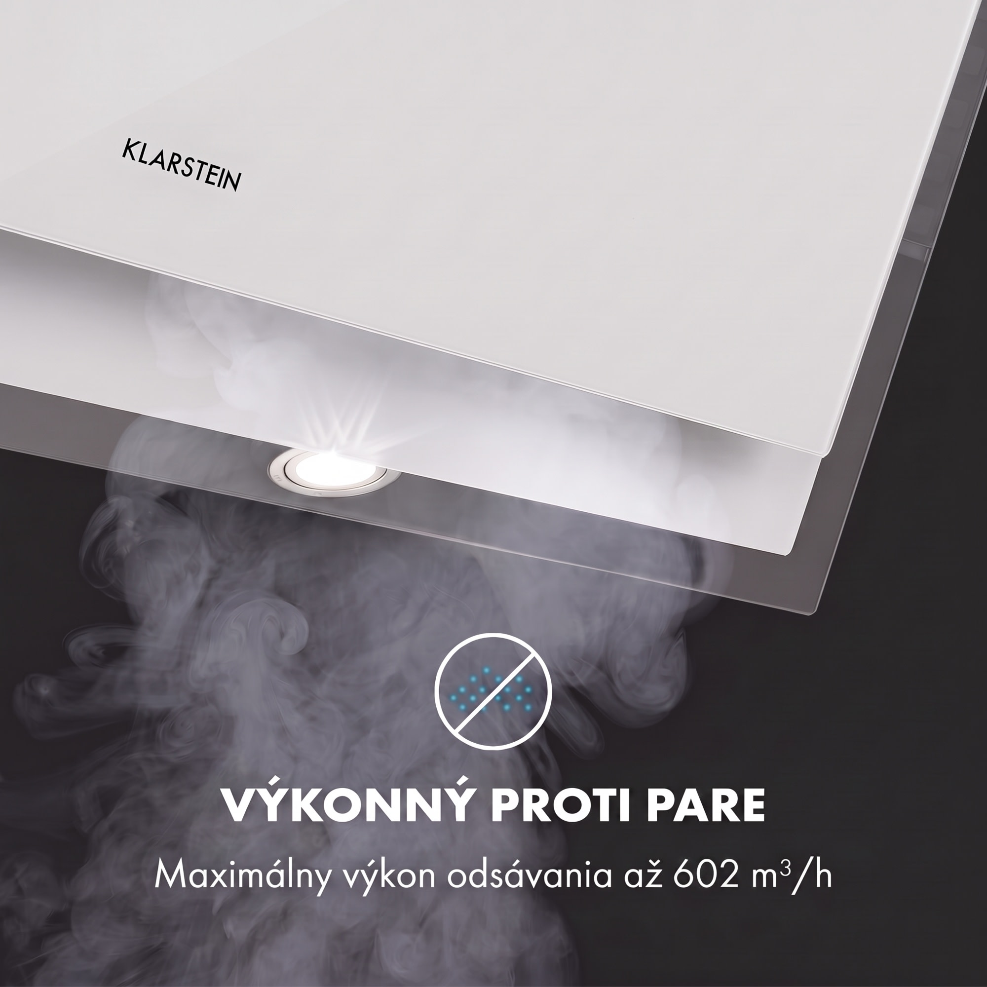 Klarstein Mirage 90, digestor, 90 cm, nástenný, 602 m³/h, A++, dotykový panel, RGB svetlo, biely – Obrázok 2