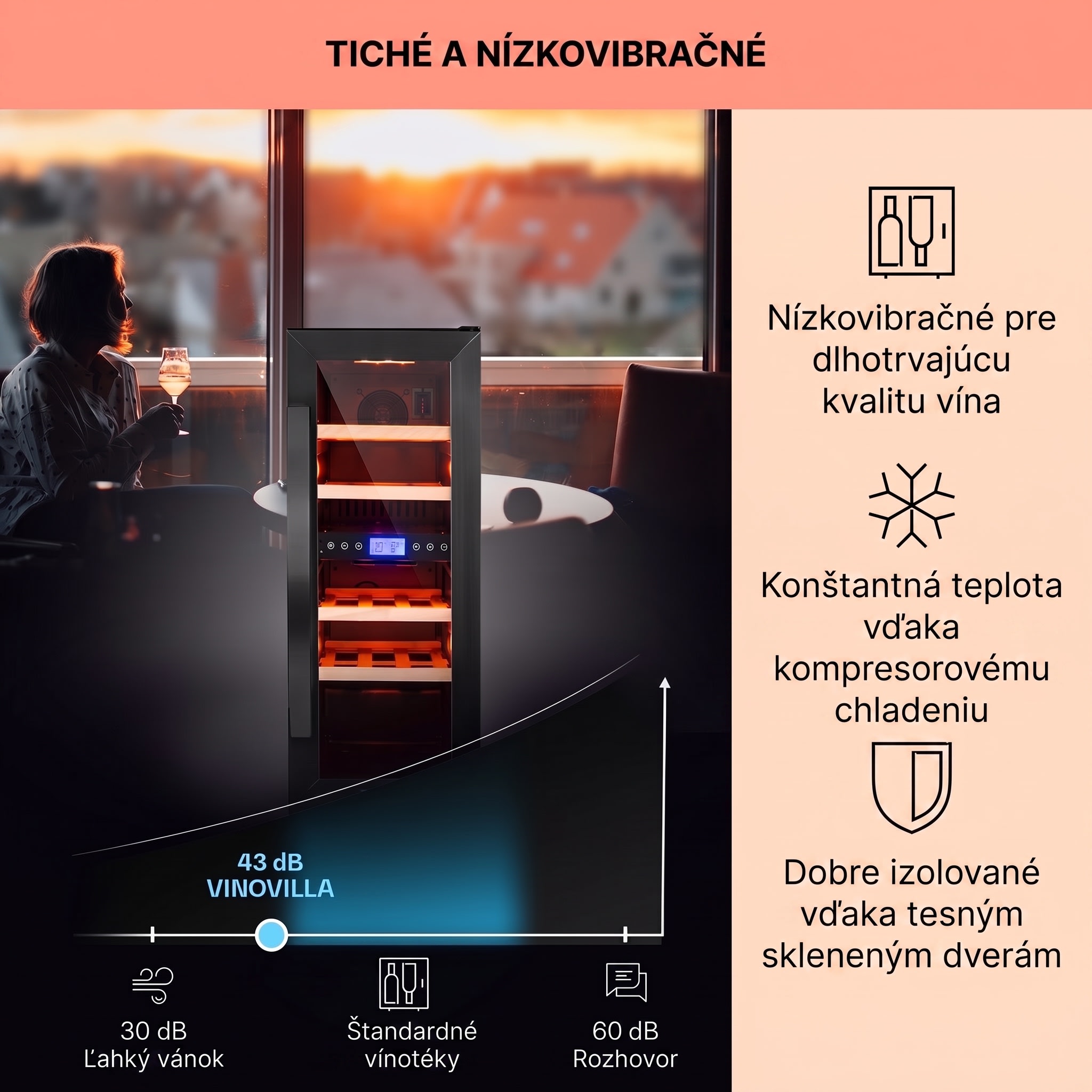 Klarstein Vinovilla 17 Built-in Duo Onyx Edition, dvojzónová vinotéka, 53 l, 17 fliaš, 3-farebné LED osvetlenie, sklenené dvere – Obrázok 3