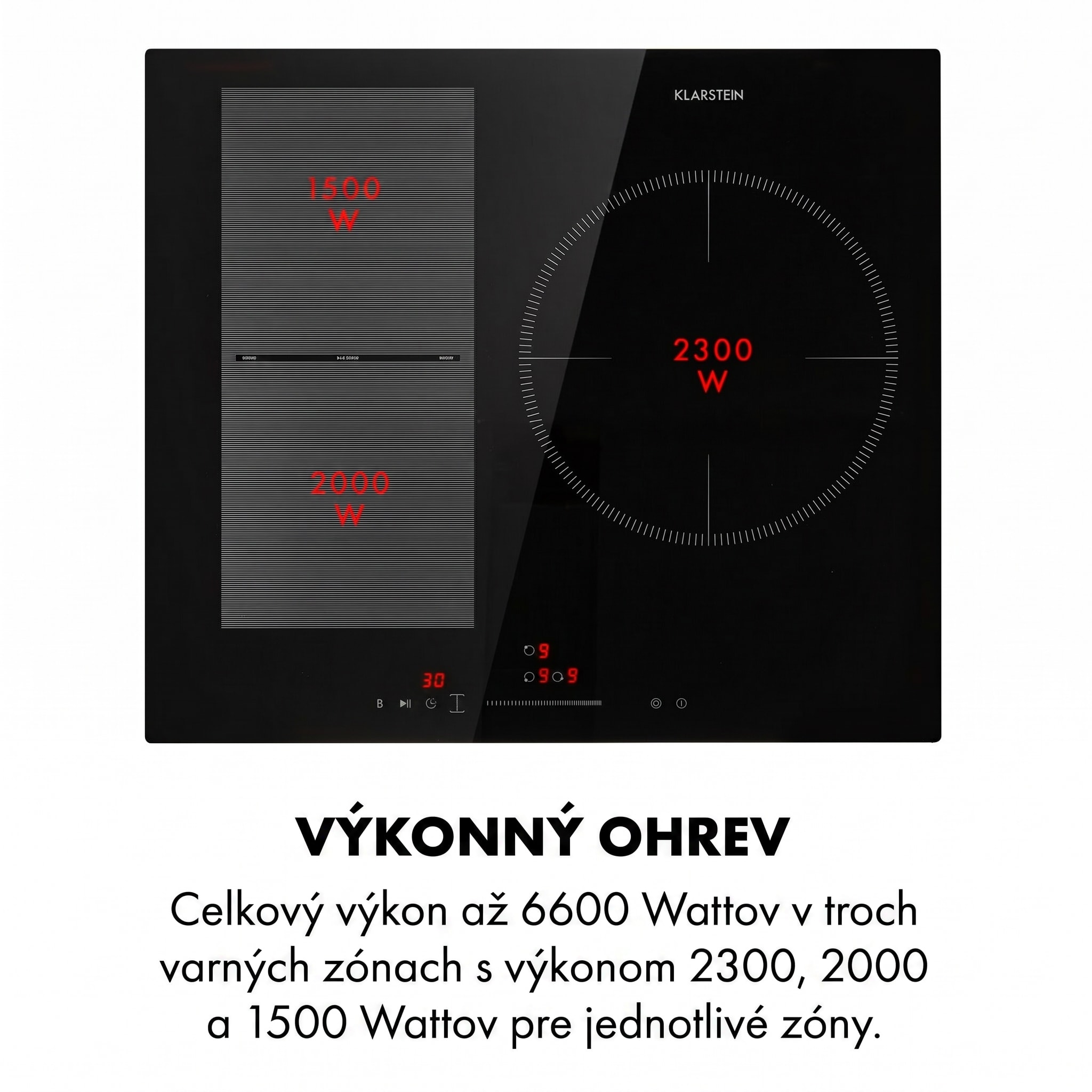 Klarstein Delicatessa 3 Flex, indukčná varná doska, 6600 W, 3 zóny, sklokeramika, čierna – Obrázok 4