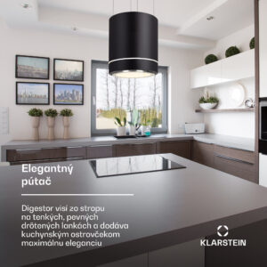 Klarstein Tron Ambience, digestor, 38 cm, ostrovčekový, 521 m³/h, LED, čierny