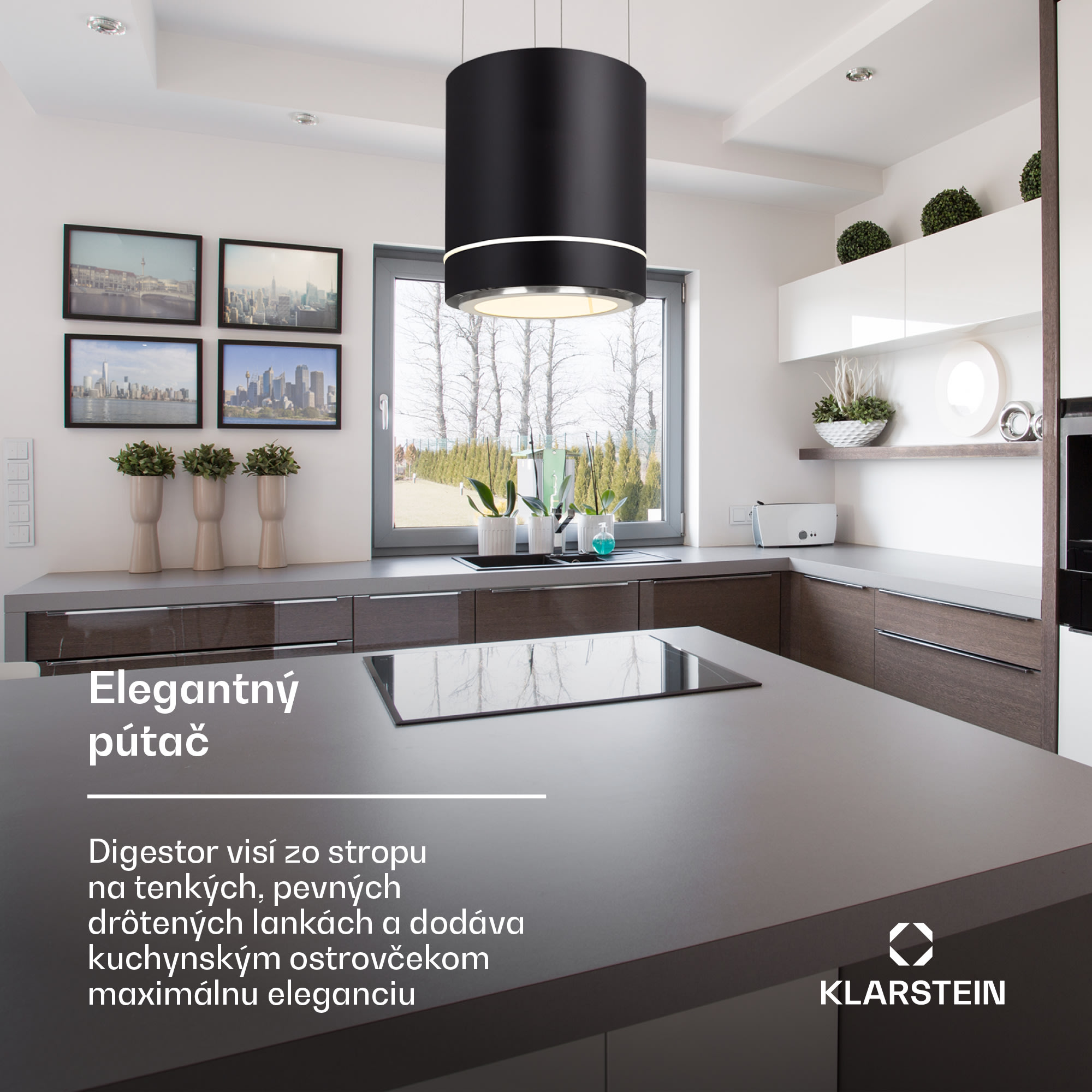 Klarstein Tron Ambience, digestor, 38 cm, ostrovčekový, 521 m³/h, LED, čierny