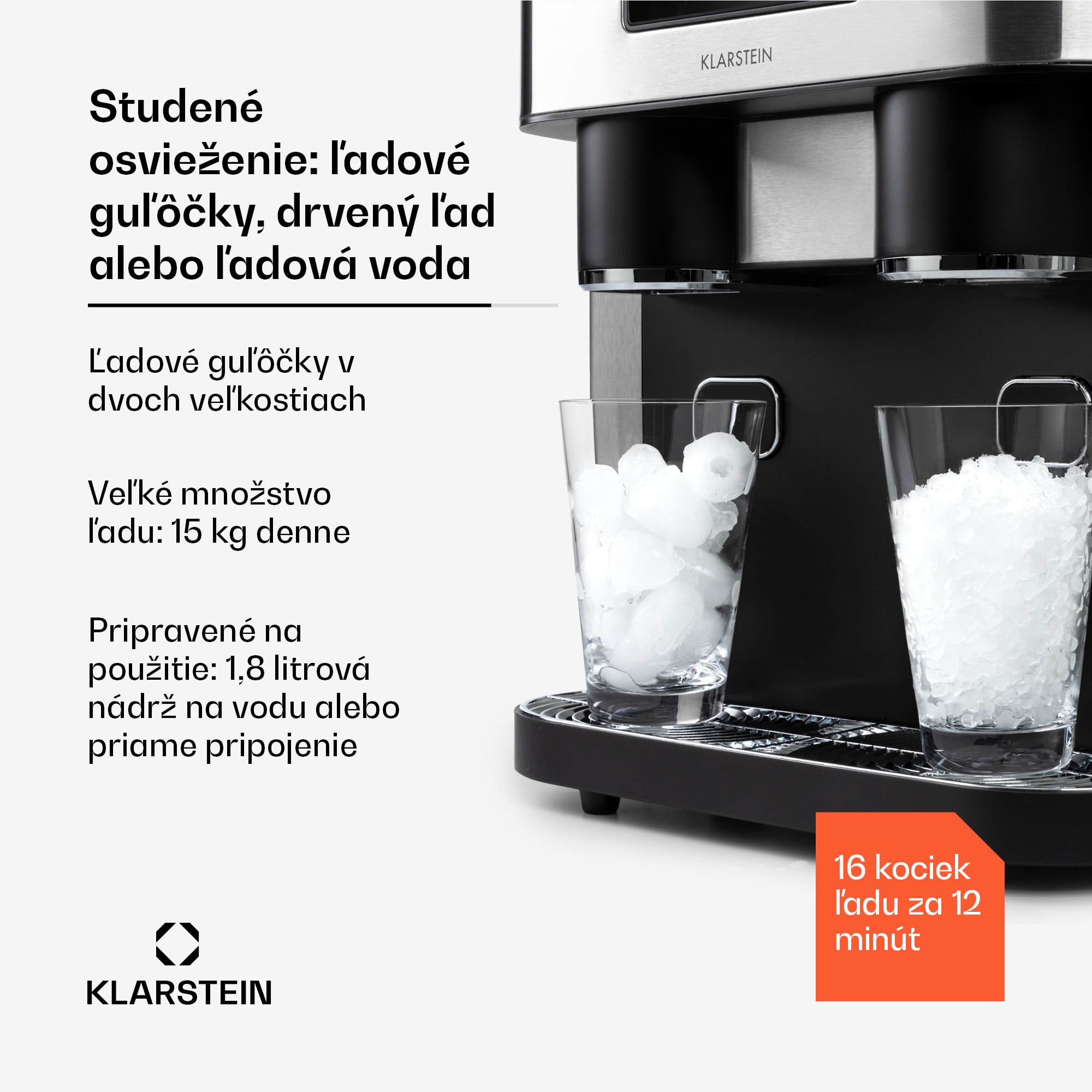 Klarstein Eiszeit Crush, výrobník ľadu, 2 veľkosti, drvený ľad, strieborný