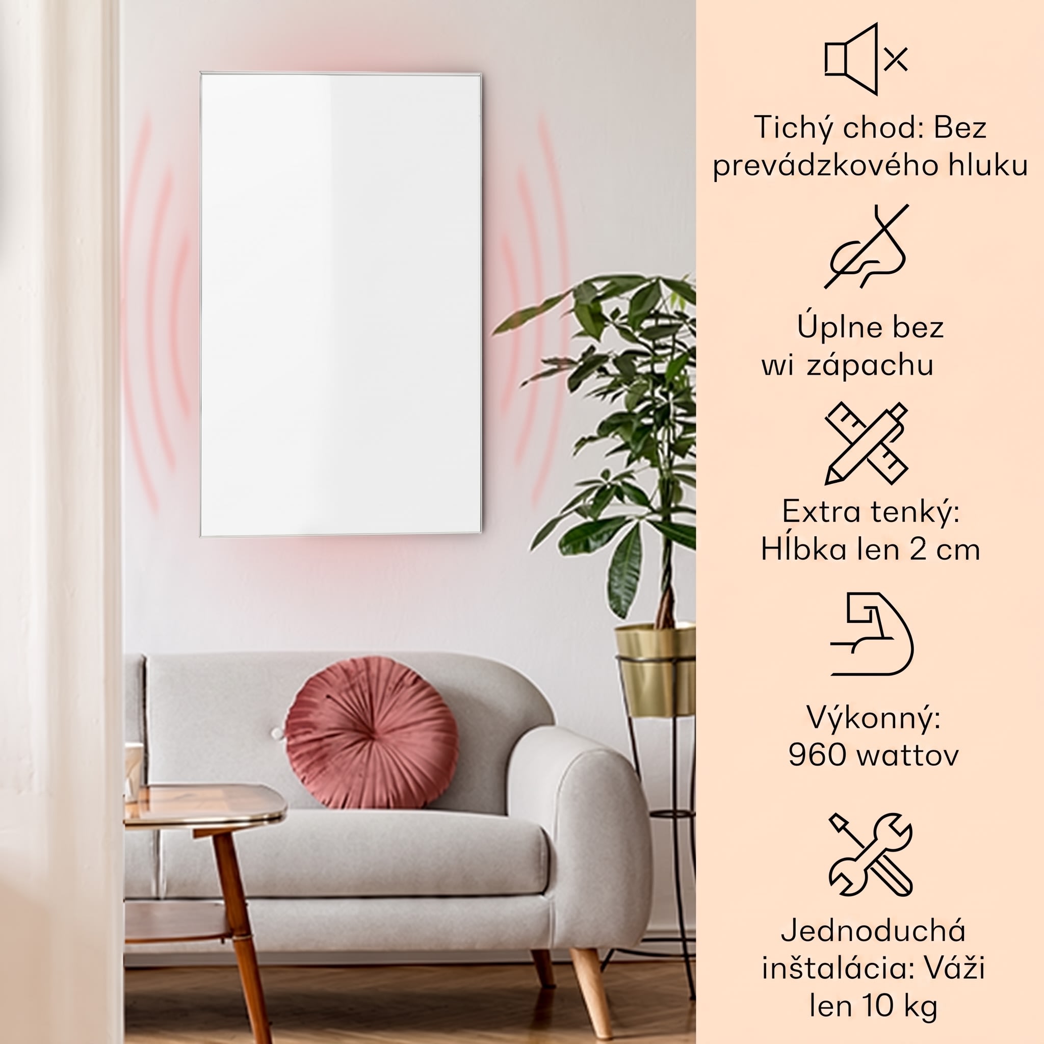 Klarstein Wonderwall Air 96, infračervený ohrievač, 120 x 81 cm, 960 W, nástenná montáž, diaľkový ovládač, biely