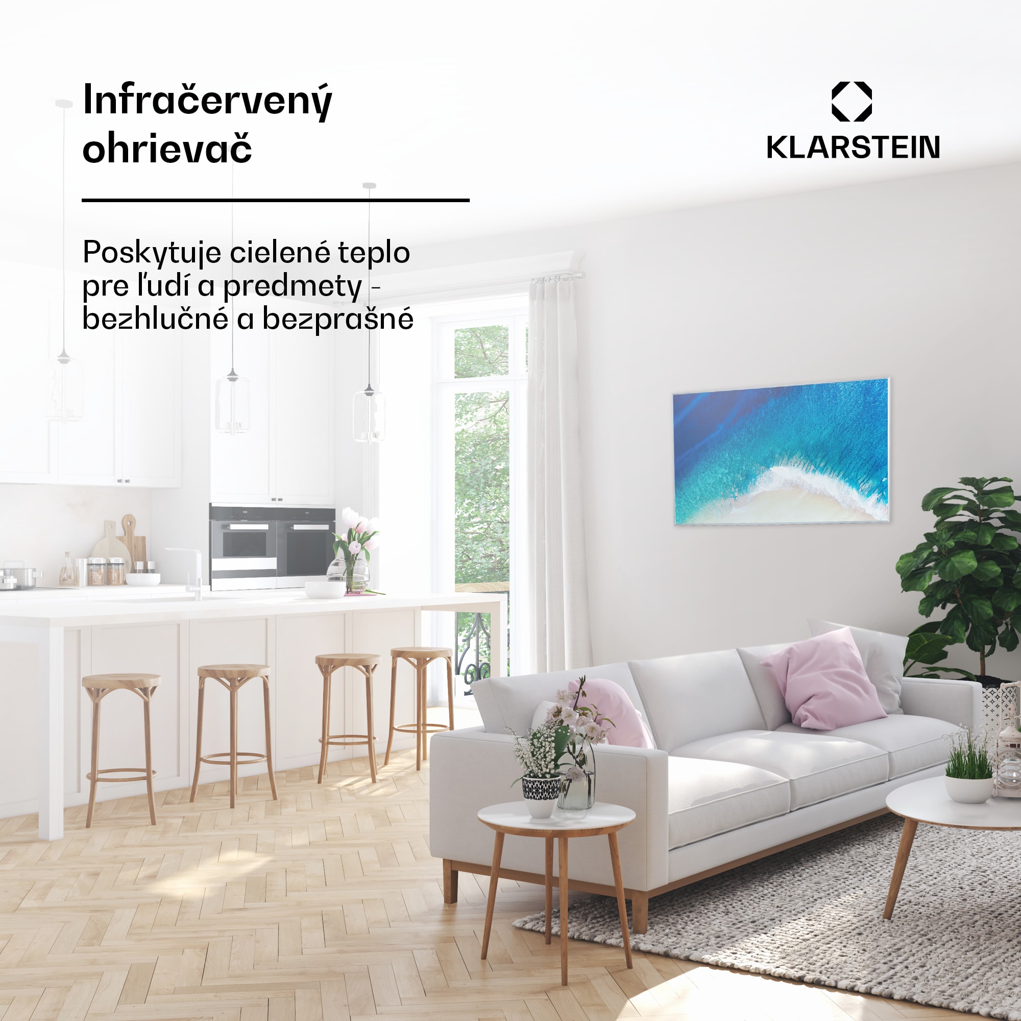 Klarstein Wonderwall Air Art Strand ifračervený ohrievač 101x60cm 600W diaľkové ovládanie – Obrázok 2