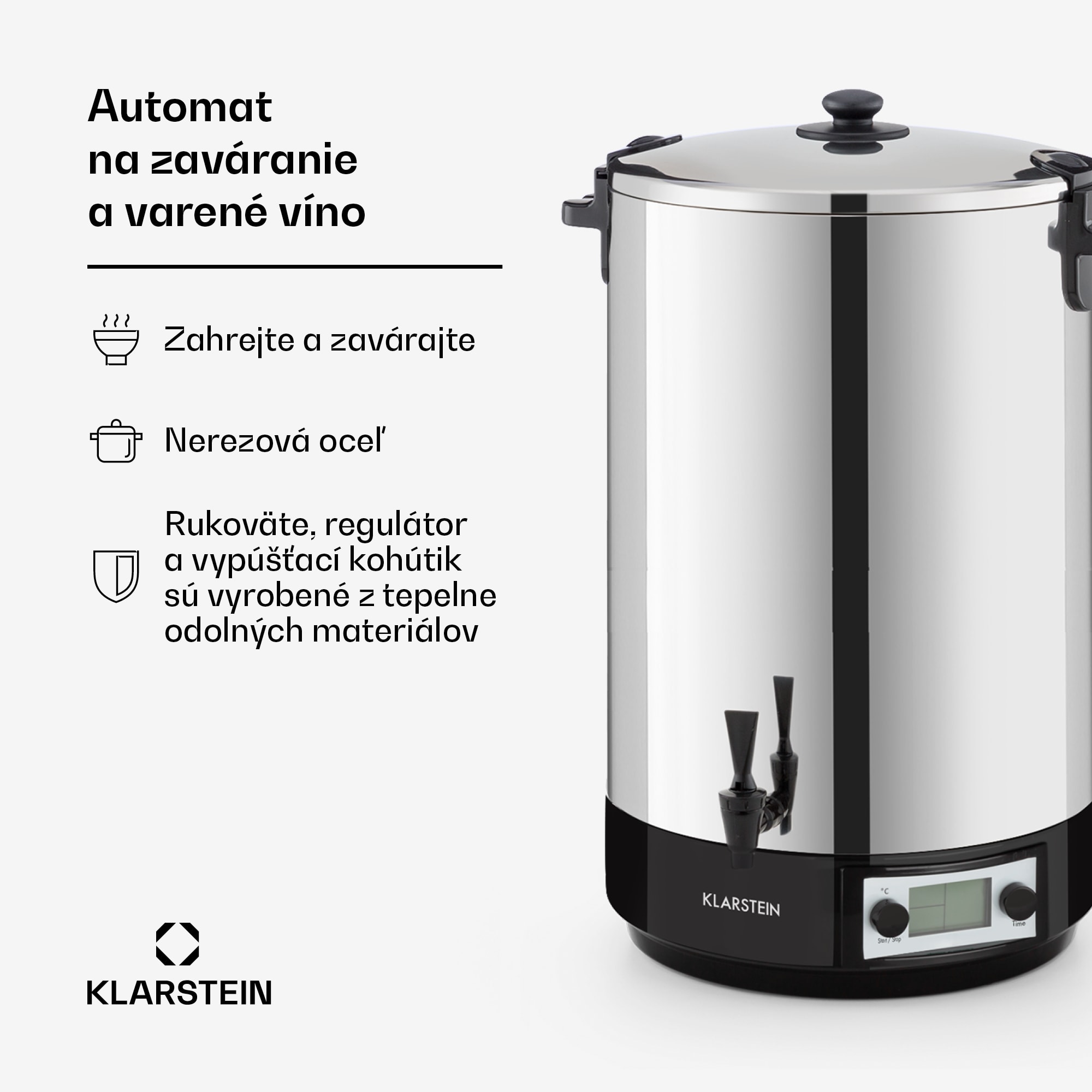 Klarstein KonfiStar 50, zavárací hrniec, dávkovač nápojov, 50 l, 2500 W, 100 °C, 180 min, digitálny – Obrázok 2