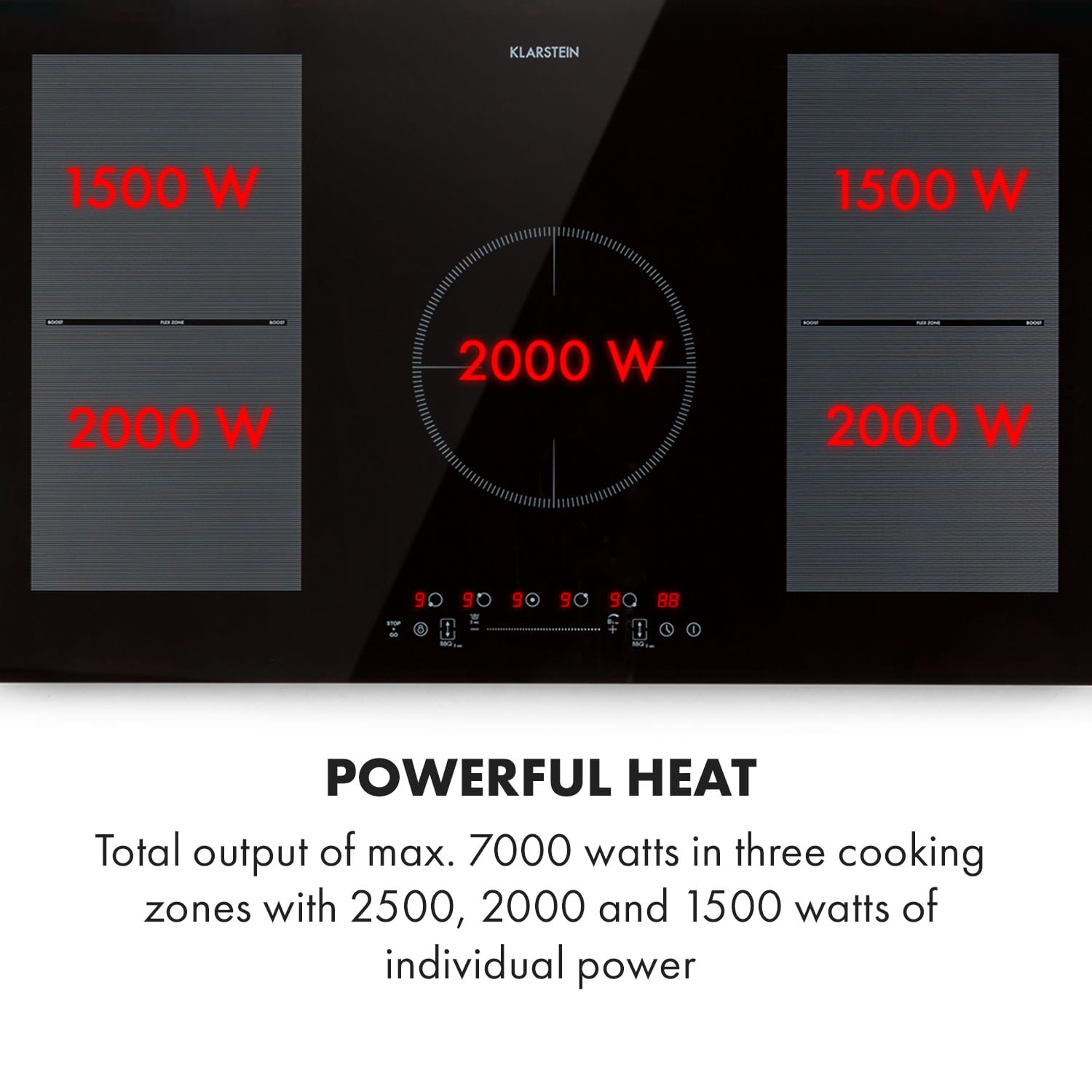 Klarstein Delicatessa 90 Flex, vstavaná varná doska, indukcia, 5 zón, 7000 W, čierna – Obrázok 3