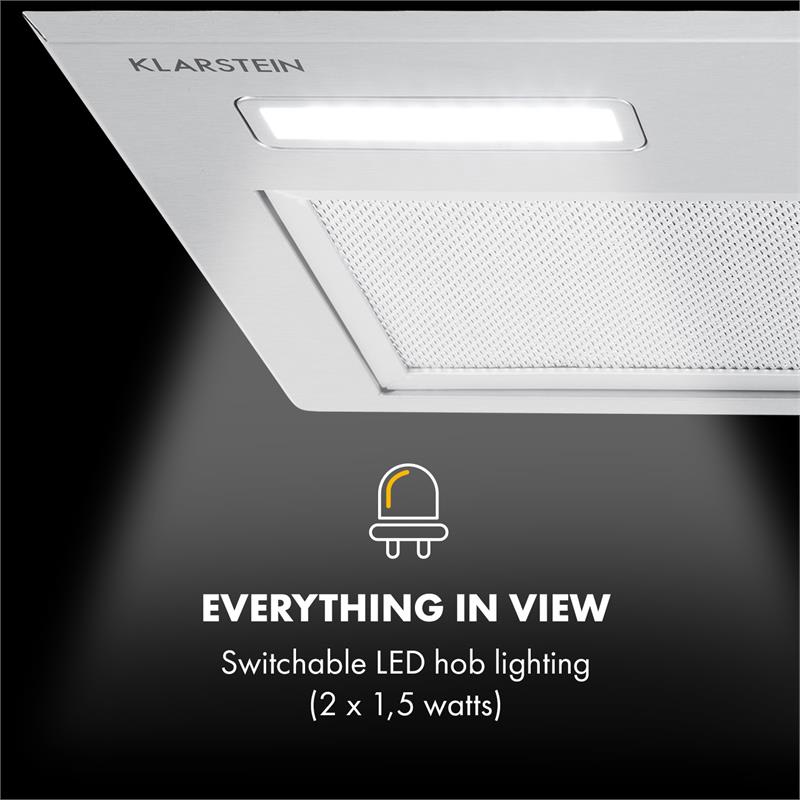 Klarstein Simplica, digestor, 52 cm, vstavaný, 440 m³/h, LED, nehrdzavejúca oceľ – Obrázok 4