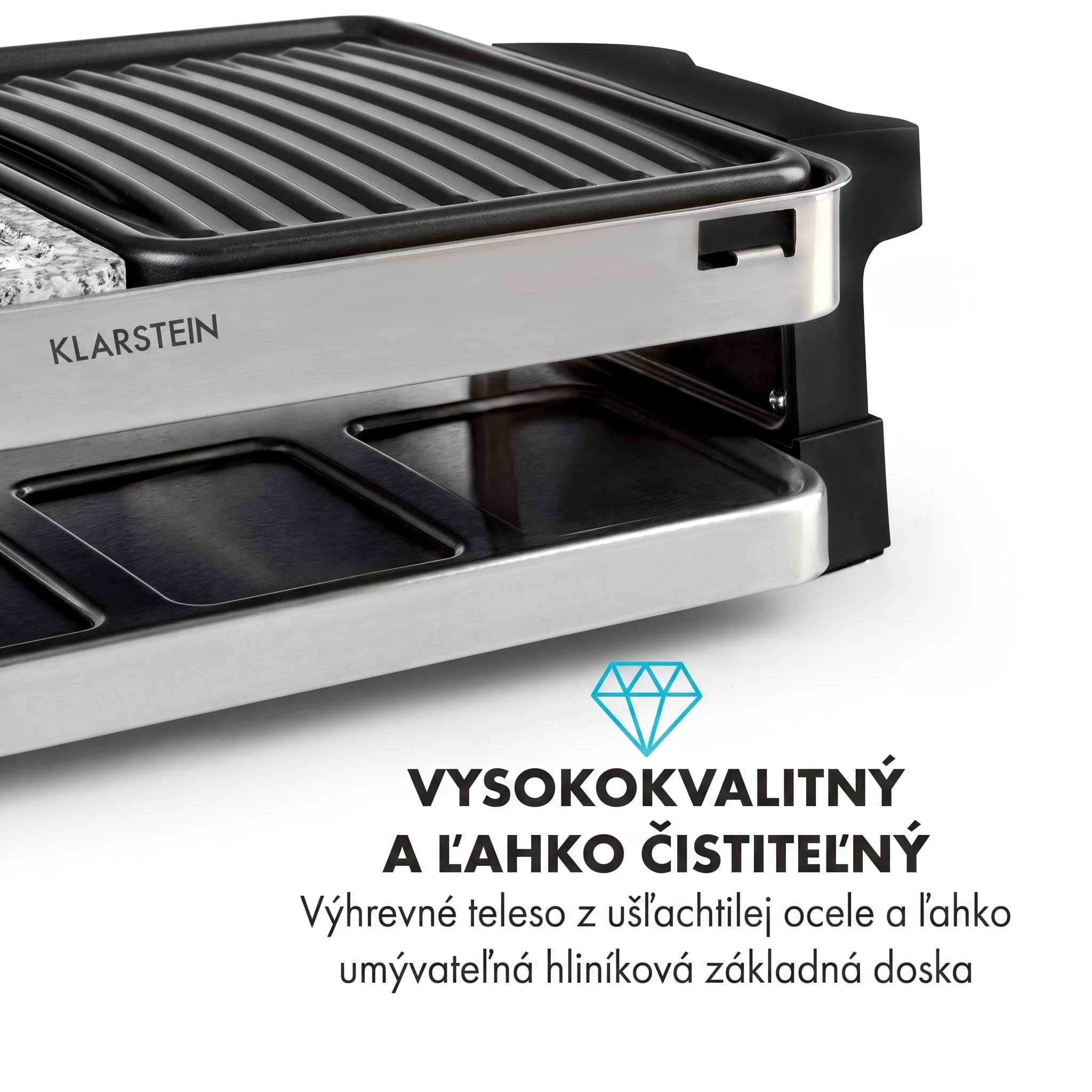 Klarstein Sirloin, raclette gril, 1500 W, hliník/kameň, pre 8 osôb, LED kontrolky – Obrázok 2