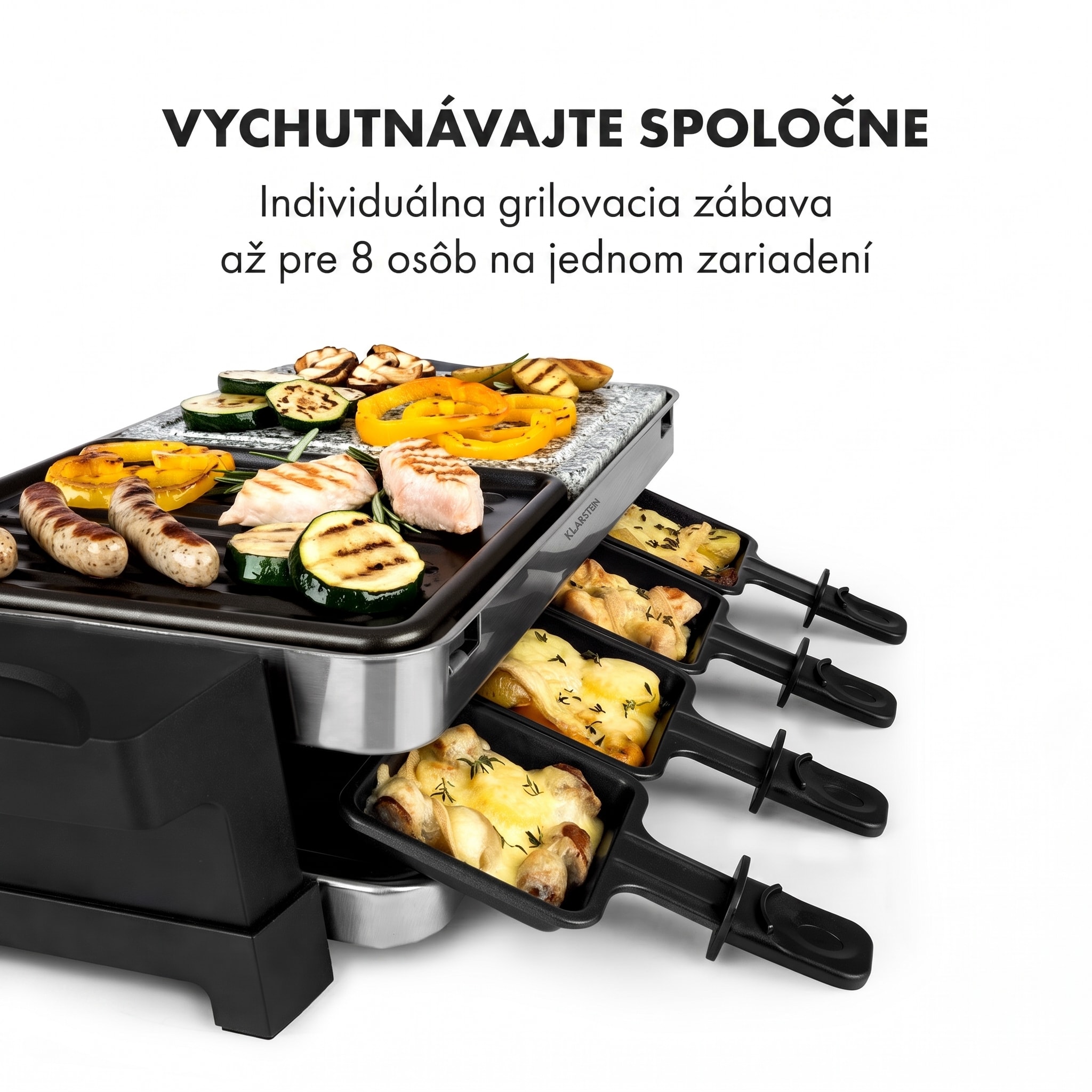 Klarstein Sirloin, raclette gril, 1500 W, hliník/kameň, pre 8 osôb, LED kontrolky – Obrázok 4