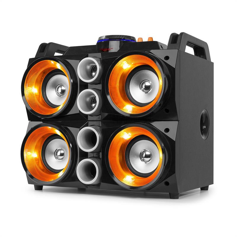 Fenton MDJ200, párty stanica, 150W, 4x4“ reproduktory, 2000mAh batéria, čierna/oranžová – Obrázok 2