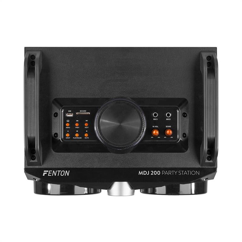 Fenton MDJ200, párty stanica, 150W, 4x4“ reproduktory, 2000mAh batéria, čierna/oranžová – Obrázok 3