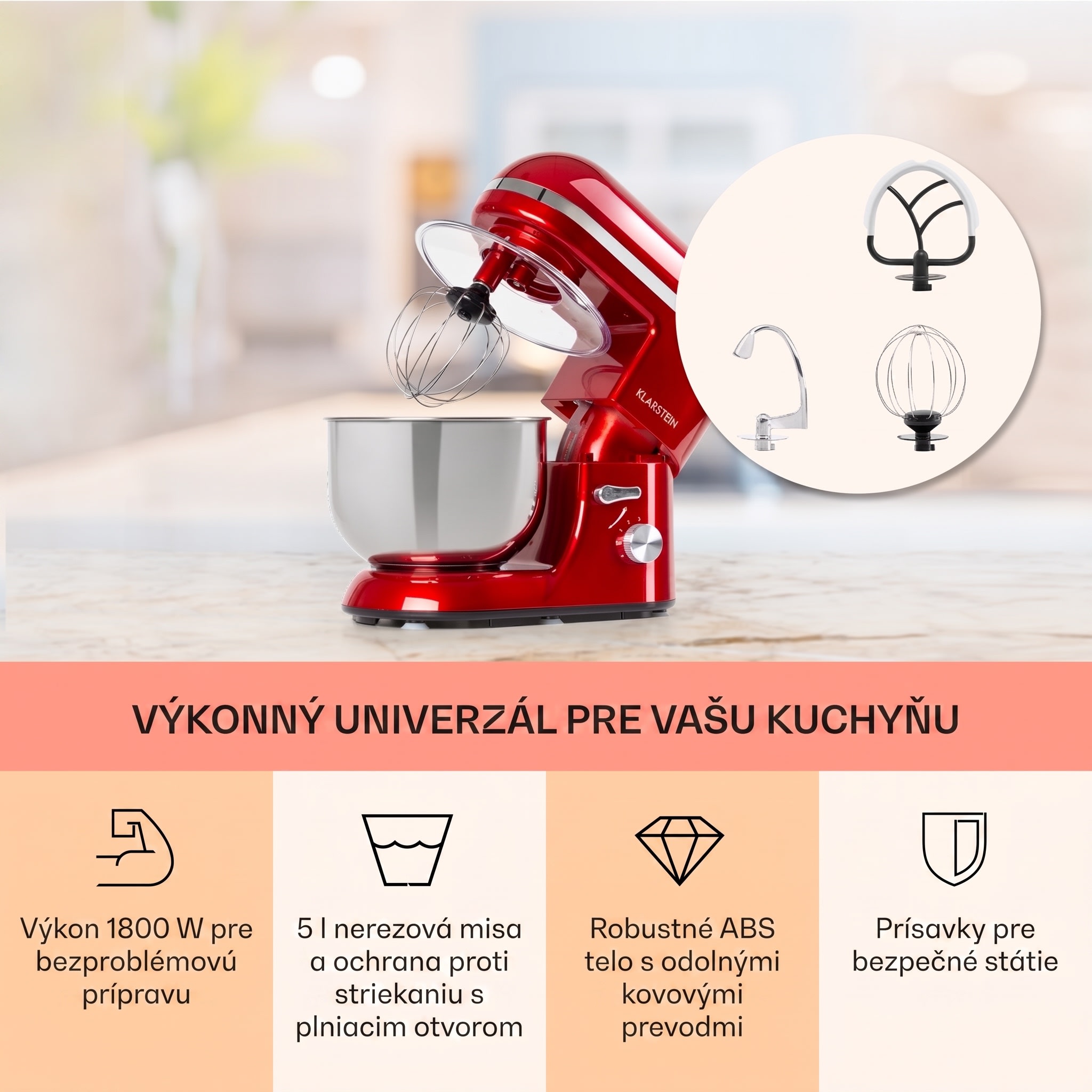Klarstein Bella Elegance, kuchynský robot, 1800 W, 1,7 PS, 6 stupňov, 5 l – Obrázok 2