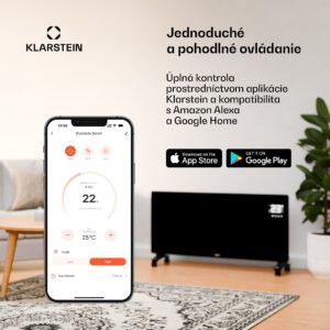 Klarstein Bornholm Smart, konvektor, 2000 W, WiFi, LED displej, časovač, IP24, čierny