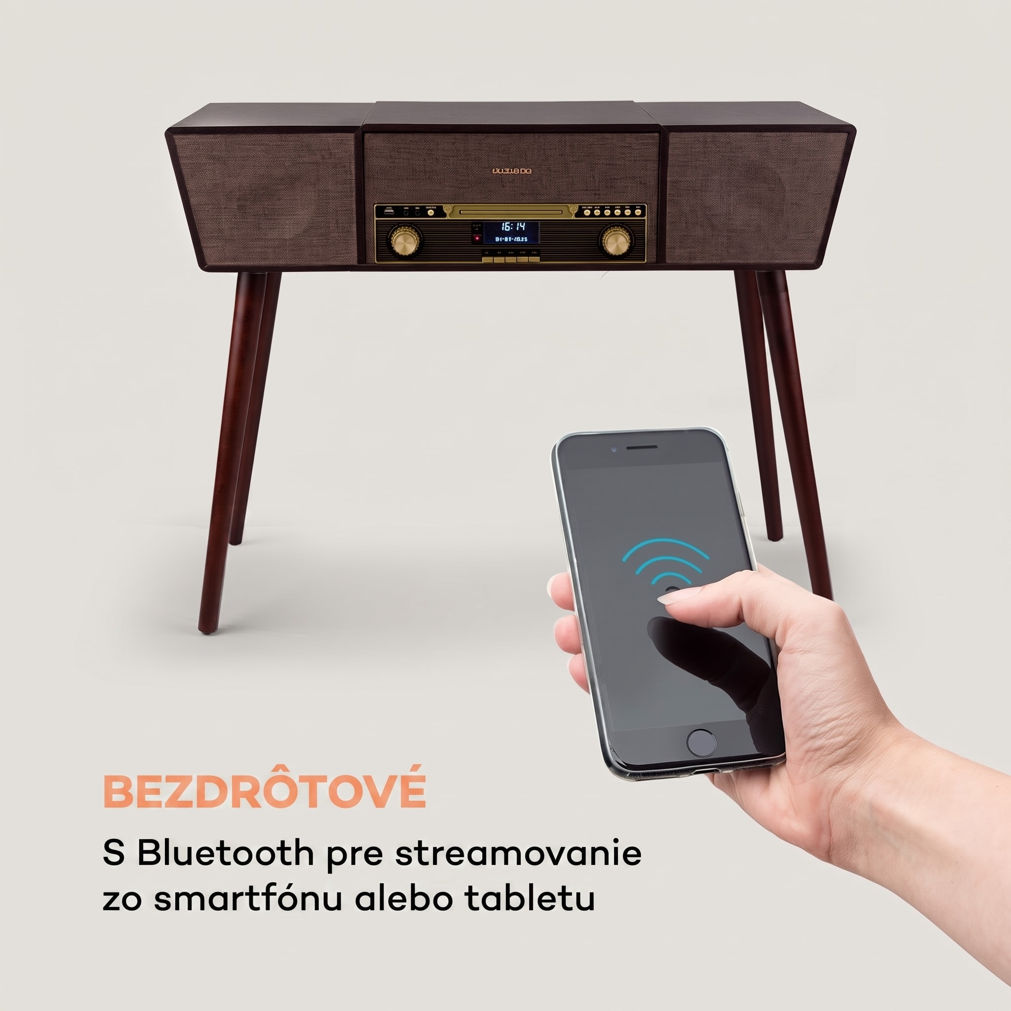 Auna Belle Epoque 1912, retro gramofón, CD, BT, USB, DAB+/FM, hnedý – Obrázok 3