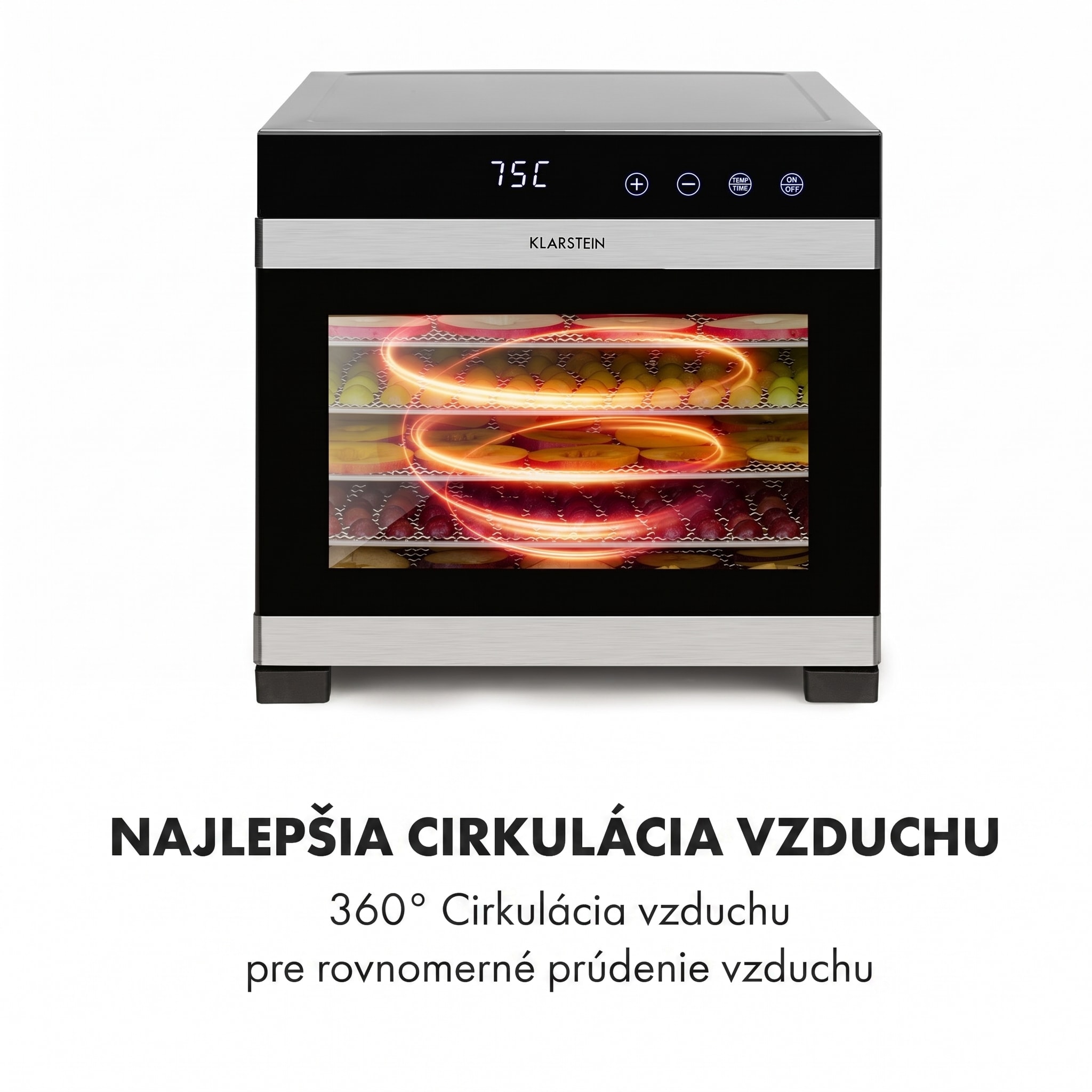Klarstein Flavour Dry, sušička potravín, 35-75 °C, LCD dotykový displej, časovač, čierna – Obrázok 3