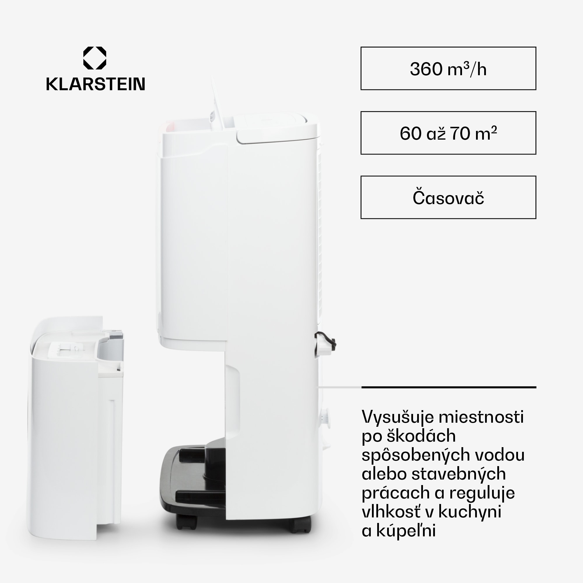 Klarstein DryFy Connect 40 Smart, Odvlhčovač vzduchu, WiFi, Kompresný, 40l/d, 60-70m², Biela – Obrázok 3