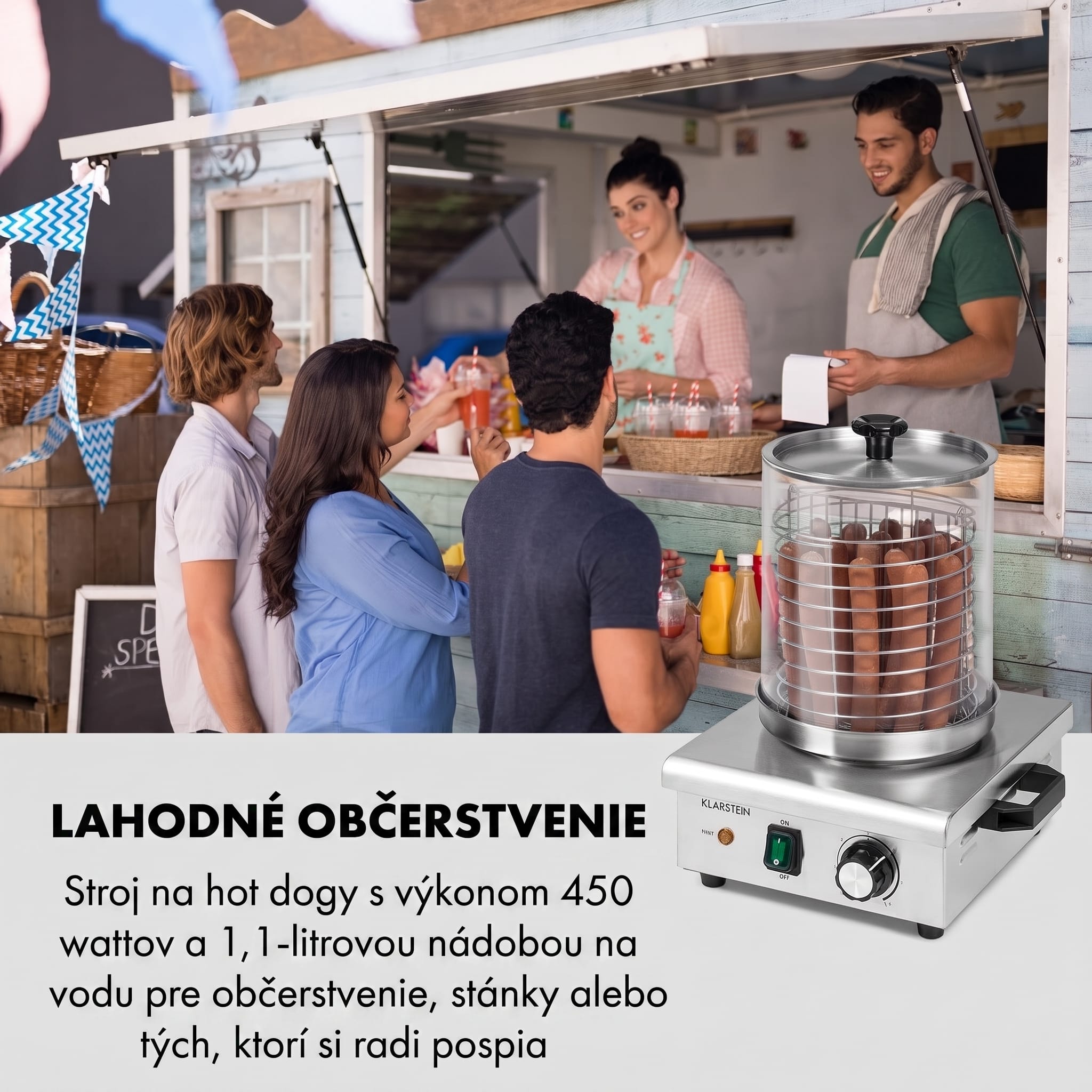 Klarstein Wurstfabrik 450 Hot Dog výrobník 450W 5L 30-100°C sklo nerezová oceľ