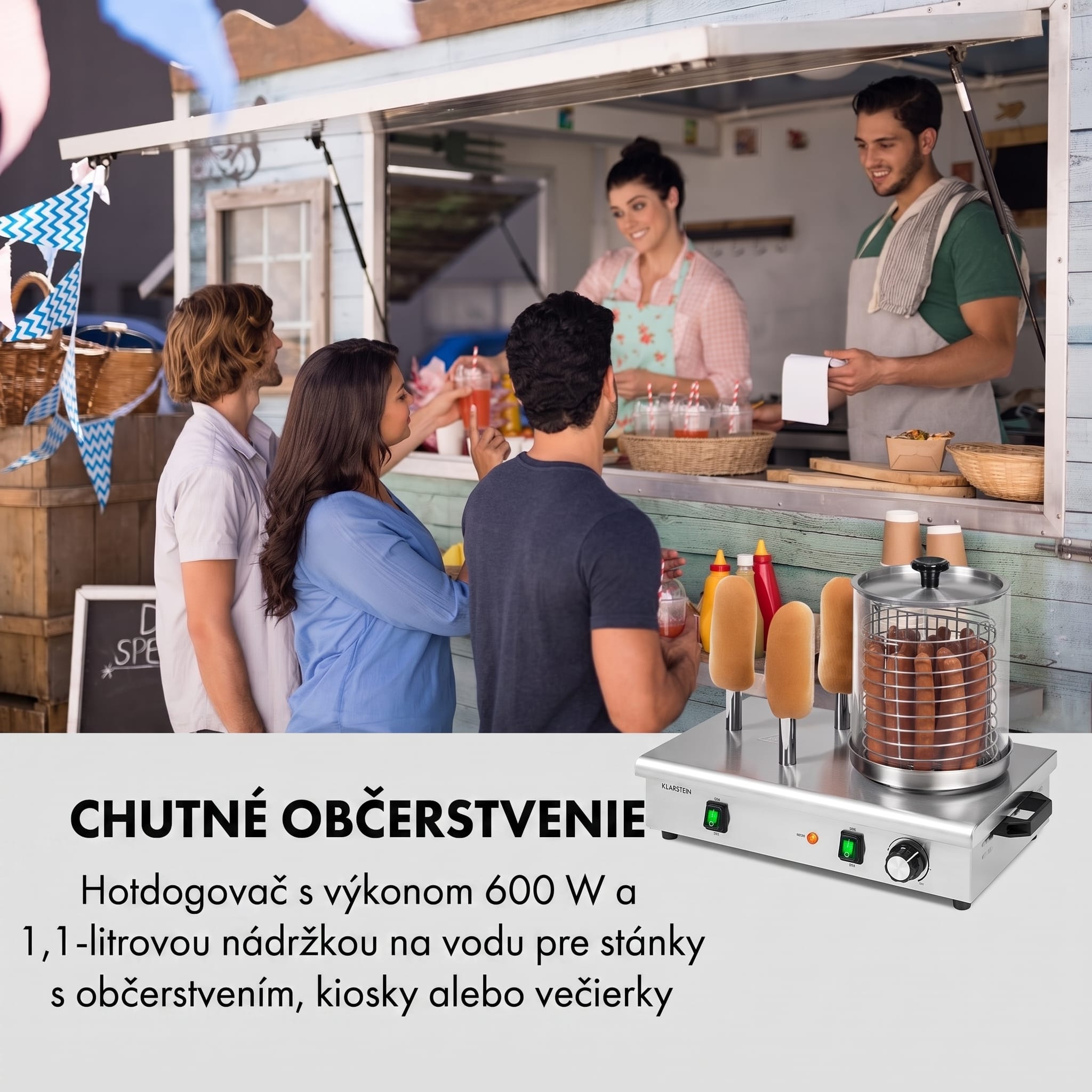Klarstein Wurstfabrik 600, hotdogovač, 600 W, 5 l, 30 – 100 °C, sklo, nehrdzavejúca oceľ