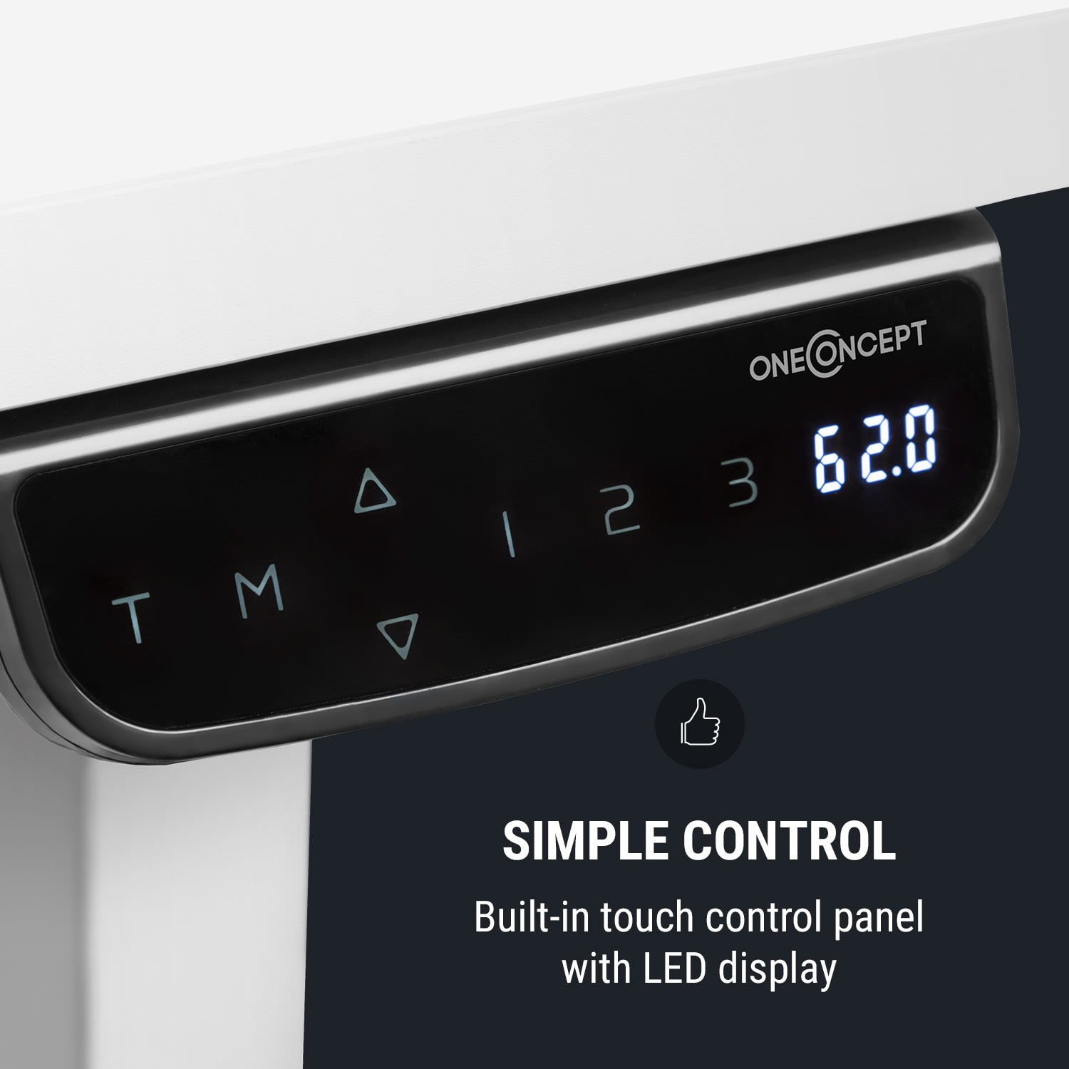 OneConcept Multidesk Comfort, výškovo nastaviteľný písací stôl, elektrický, výška 62 – 128 cm, biely – Obrázok 2