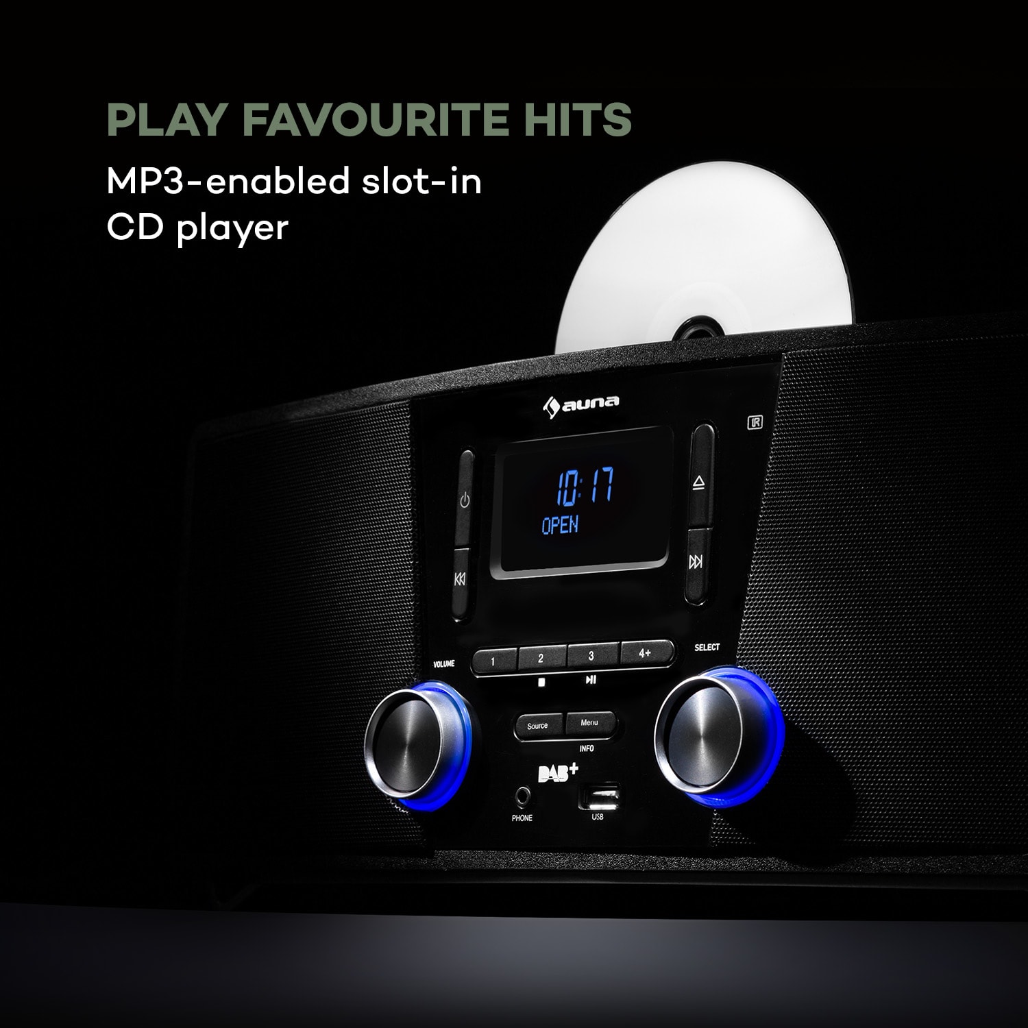 Auna Stockton, mikro stereo systém, max. 20W, DAB+, UKW, CD prehrávač, BT, OLED, čierny – Obrázok 4