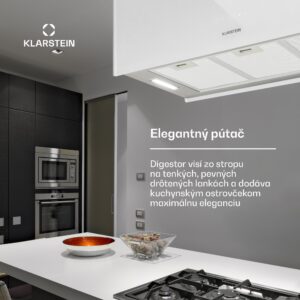 Klarstein Kronleuchter XL ostrovná digestorová kapucňa 90 cm recirkulácia 577 m³/h LED dotyk biela