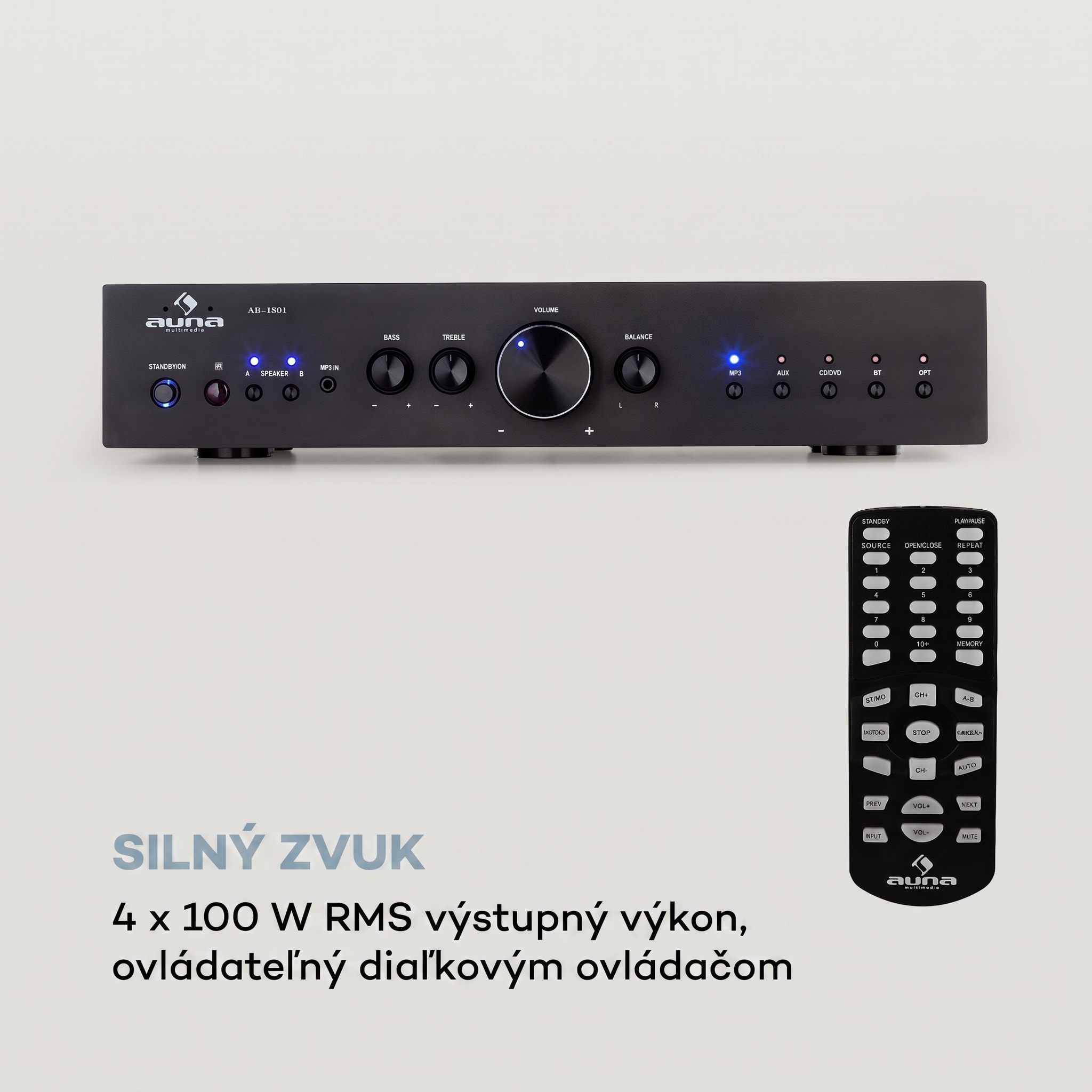Auna AV2-CD608BT, HiFi stereo zosilňovač, 4 x 100 W RMS, BT, digitálny optický vstup, čierny – Obrázok 2