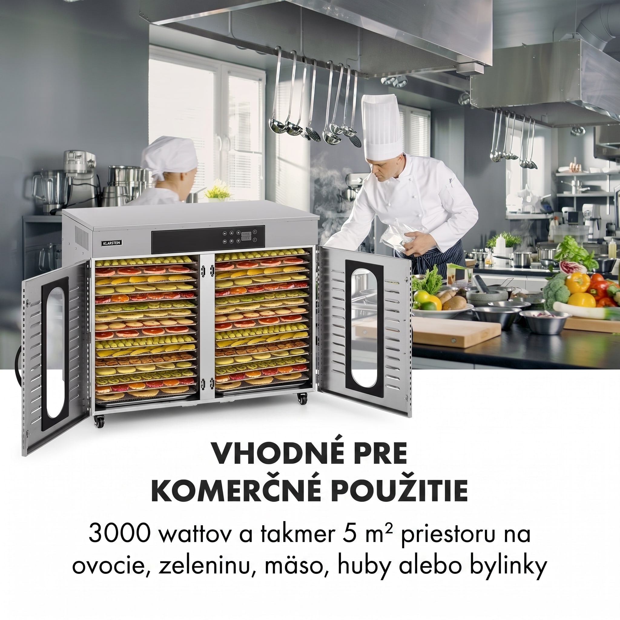 Klarstein Master Jerky 500, sušička potravín, 3000 W, 30 – 90 °C, 24 hod. časovač, nehrdzavejúca oceľ, strieborný