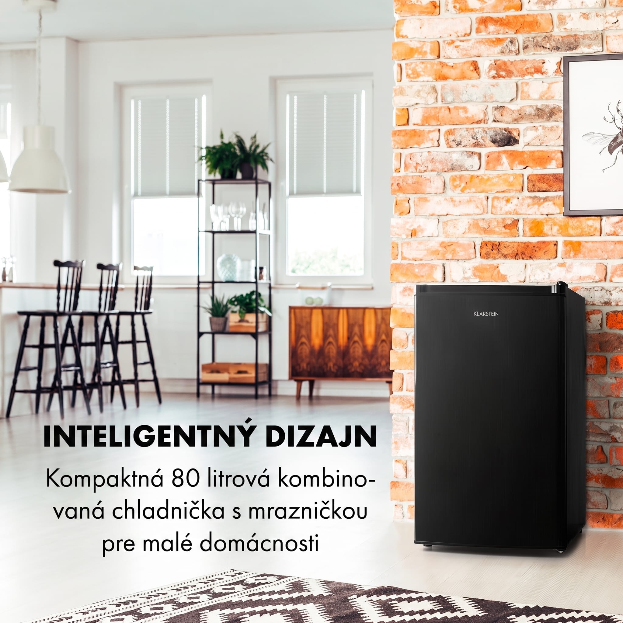 Klarstein Cool Cousin, chladnička s mrazničkou, 70/11 l, 40 dB, energet. trieda E, čierna