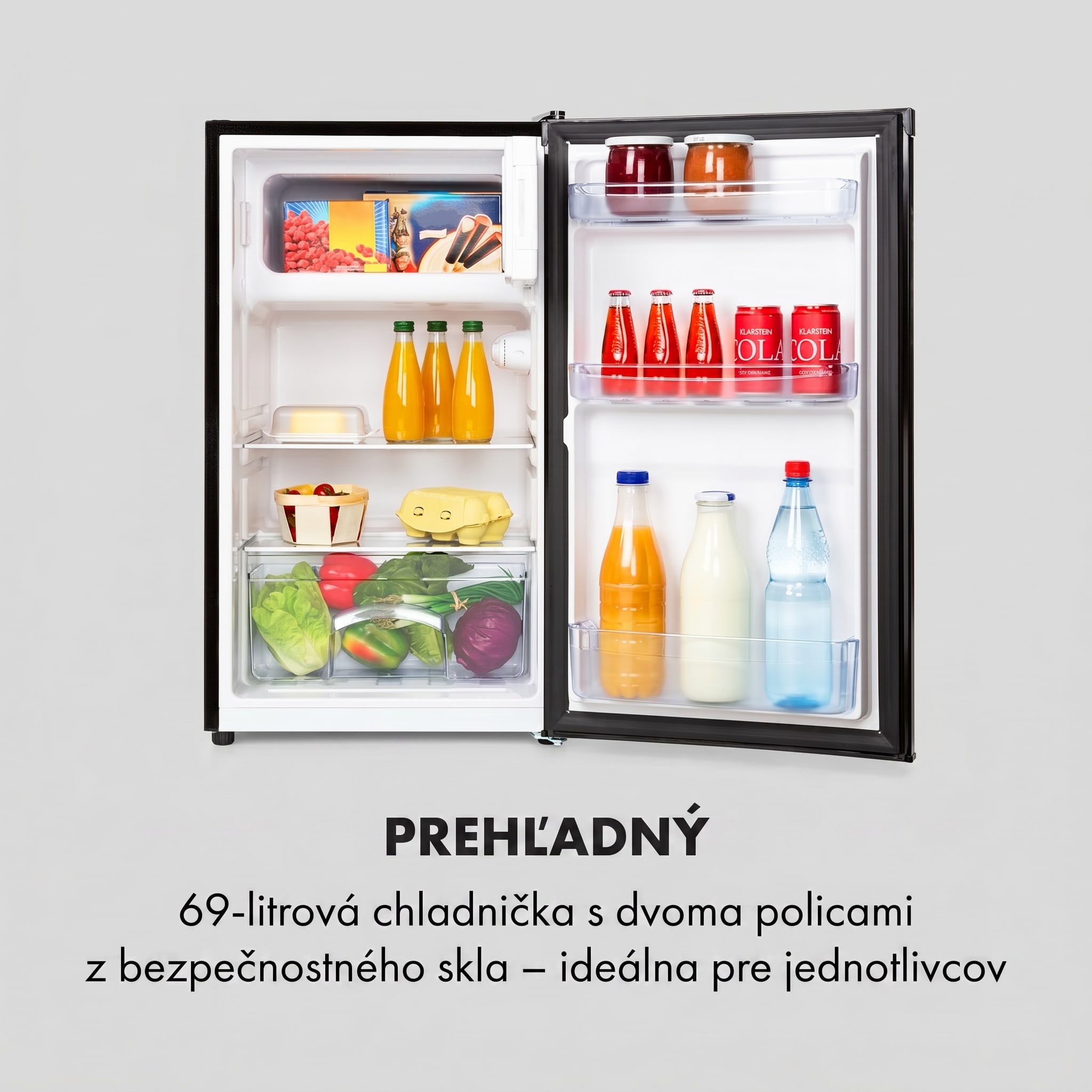 Klarstein Cool Cousin, chladnička s mrazničkou, 70/11 l, 40 dB, energet. trieda E, čierna – Obrázok 2