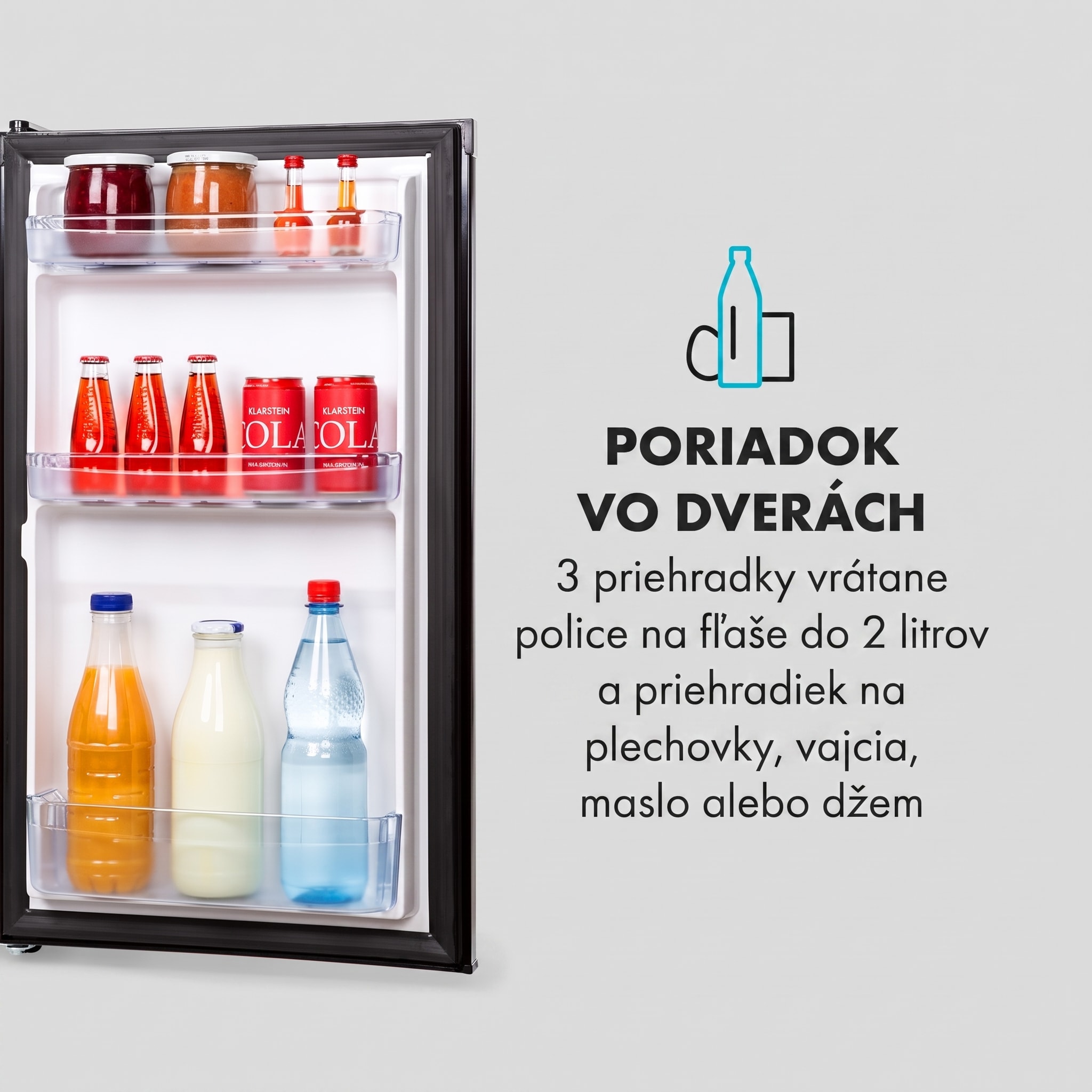 Klarstein Cool Cousin, chladnička s mrazničkou, 70/11 l, 40 dB, energet. trieda E, čierna – Obrázok 4