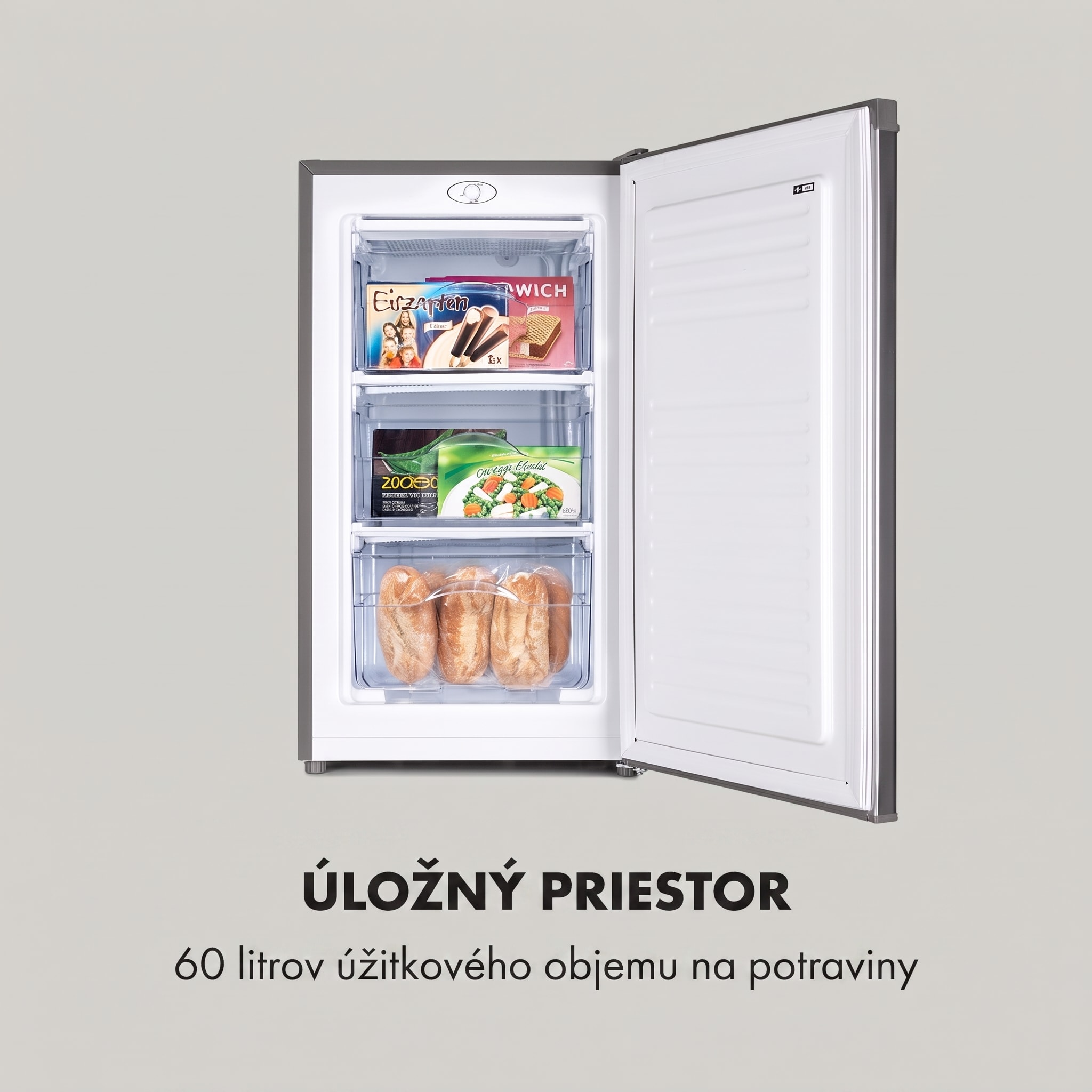Klarstein Garfield Eco L, mraznička, 64 l, 3 zásuvky, sivá – Obrázok 2