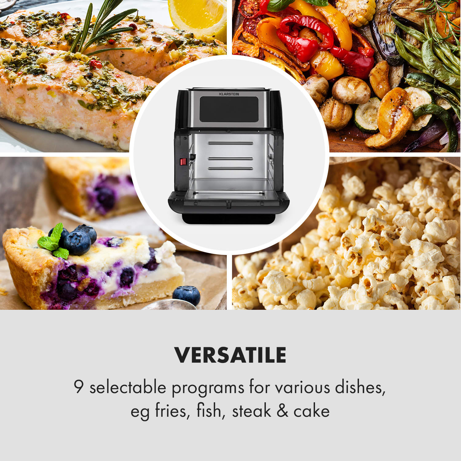 Klarstein AeroVital Fry, teplovzdušná fritéza, 1500 W, 10 l, 9 programov, čierna/strieborná – Obrázok 4