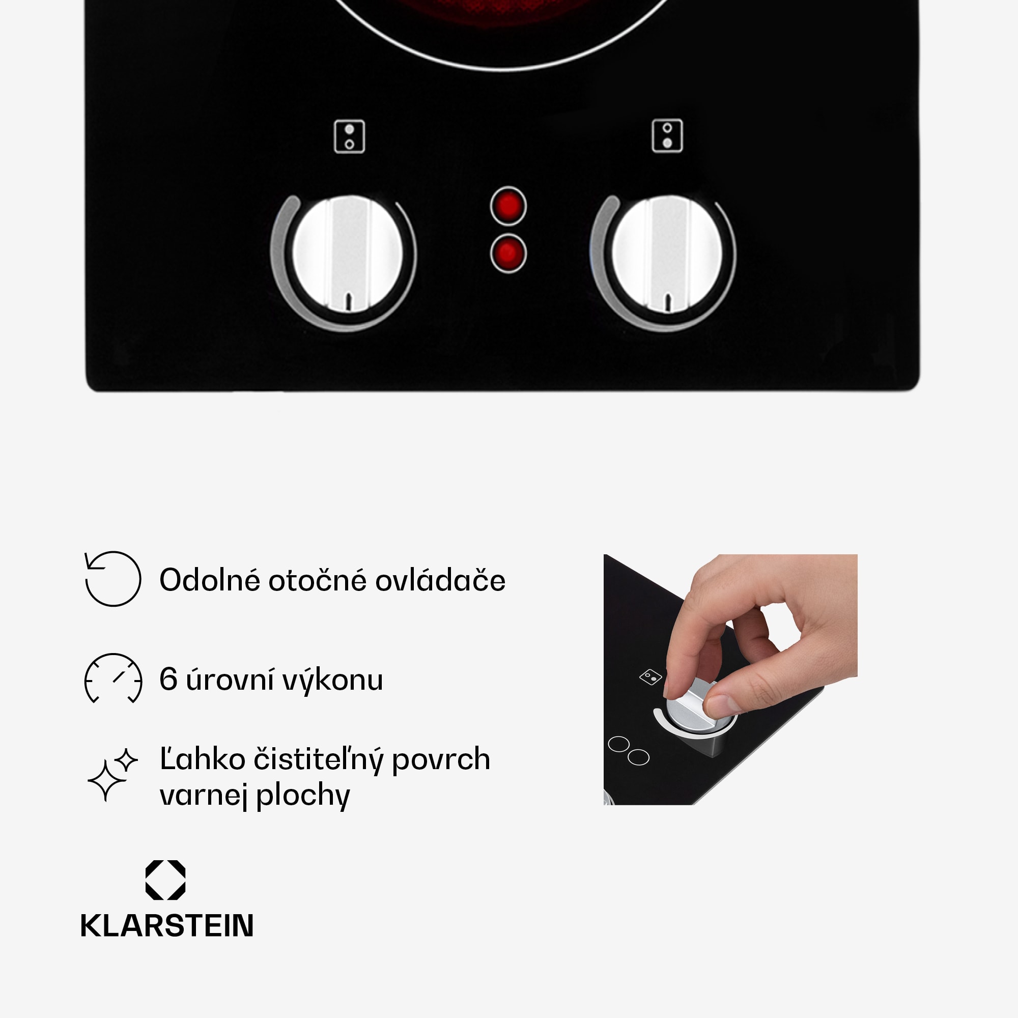 Klarstein EasyCook Domino, sklokeramická varná doska, 3000 W, otočný regulátor, čierna – Obrázok 3