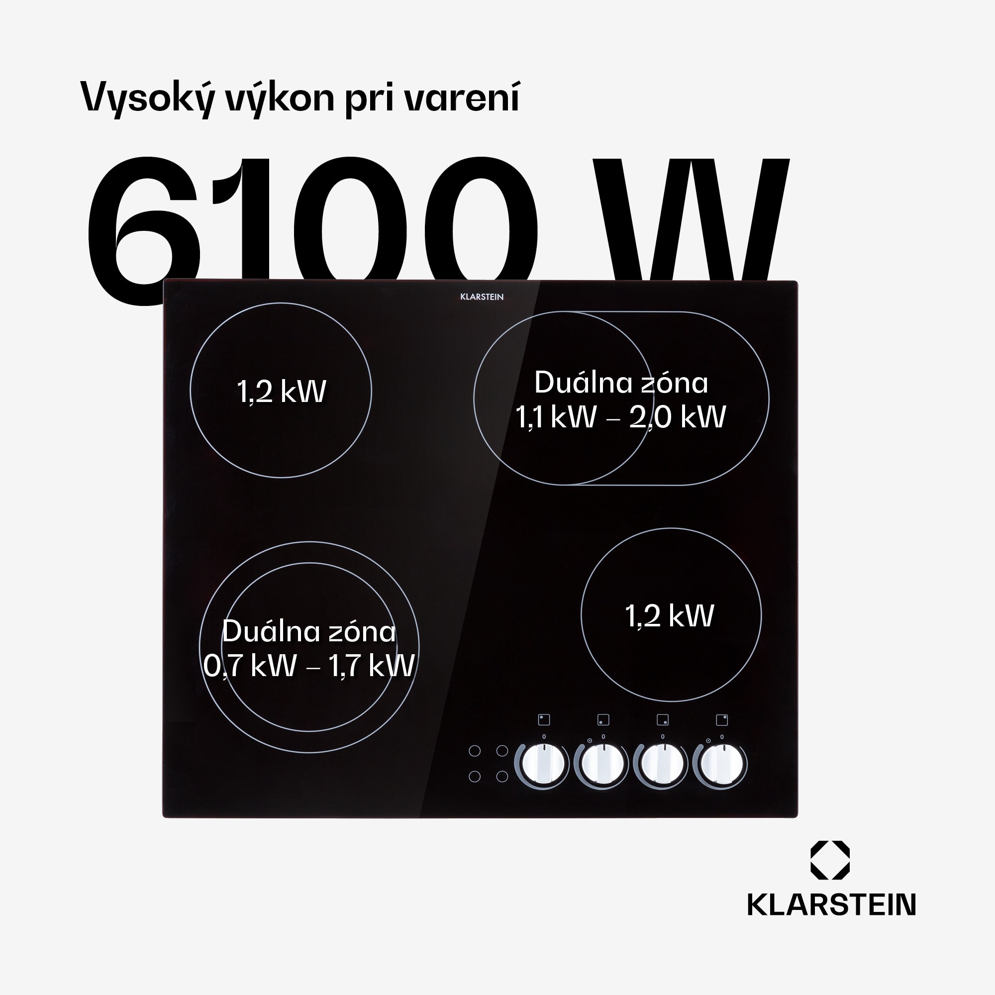 Klarstein EasyCook, sklokeramická varná doska, 6100 W, otočný regulátor, čierna – Obrázok 2