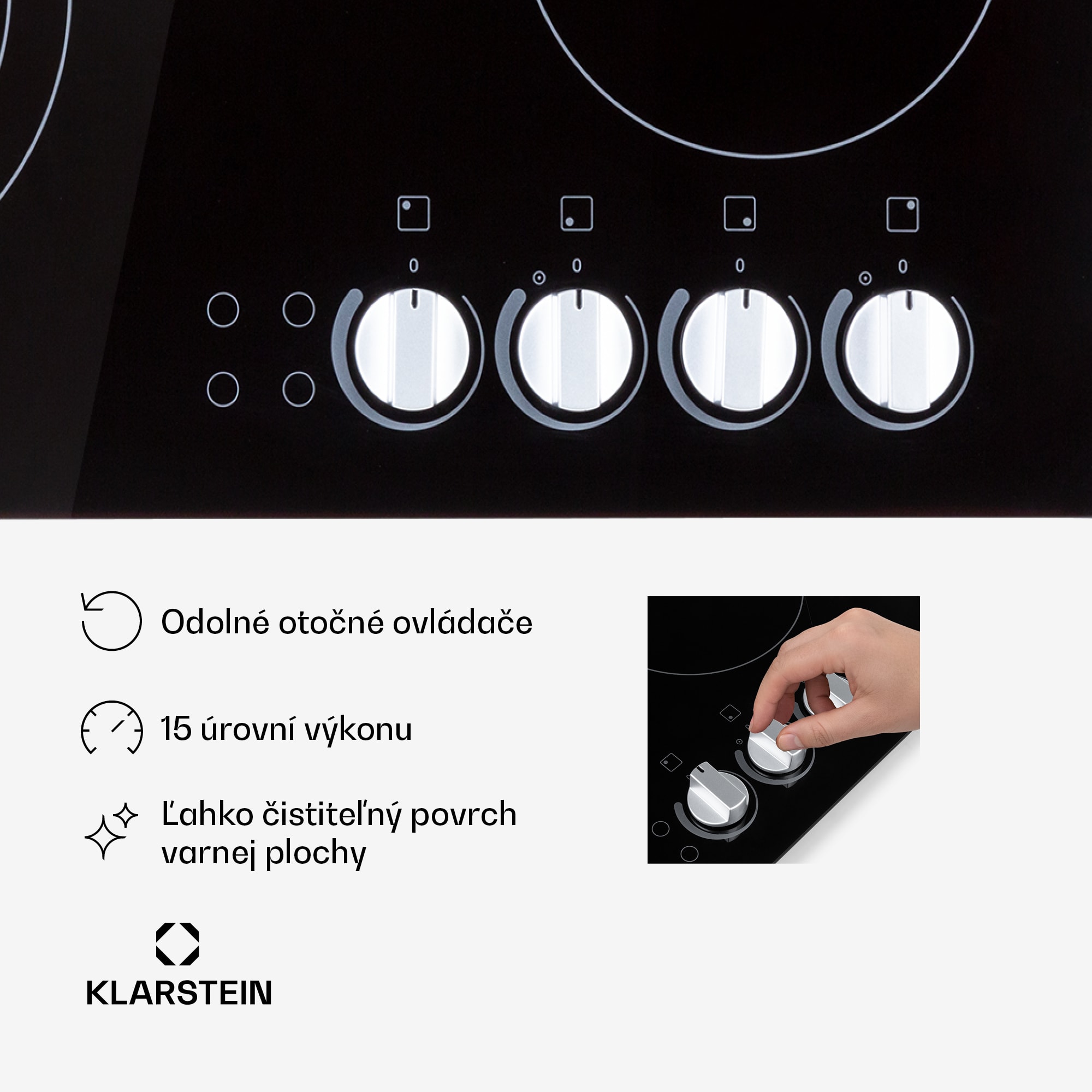 Klarstein EasyCook, sklokeramická varná doska, 6100 W, otočný regulátor, čierna – Obrázok 3