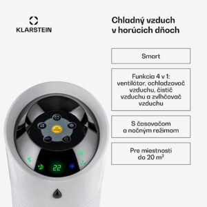 Klarstein Skyscraper Ice, 4 v 1 ochladzovač vzduchu, ventilátor, čistička vzduchu, zvlhčovač, 45 W, 180 m³/h, oscilácia, mobilný, diaľkové ovládanie