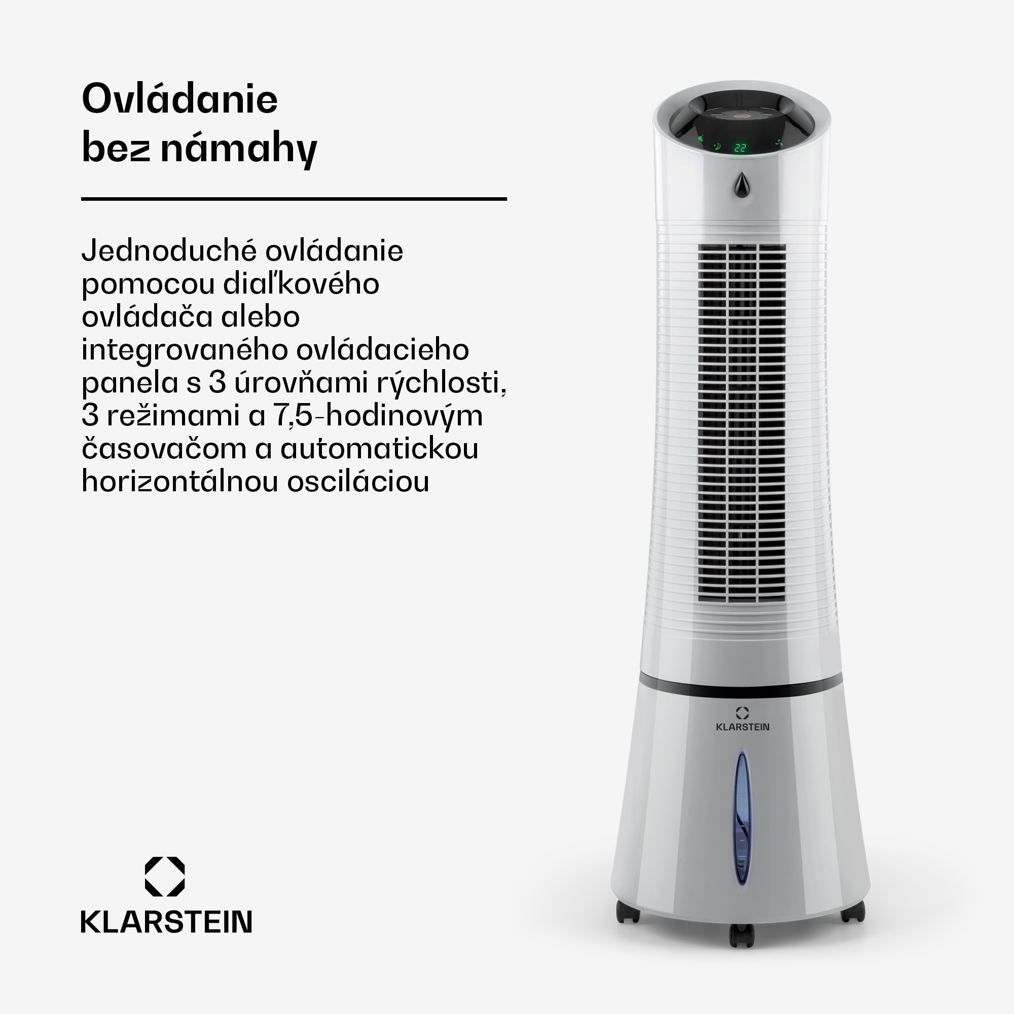 Klarstein Skyscraper Ice, 4 v 1 ochladzovač vzduchu, ventilátor, čistička vzduchu, zvlhčovač, 45 W, 180 m³/h, oscilácia, mobilný, diaľkové ovládanie – Obrázok 3