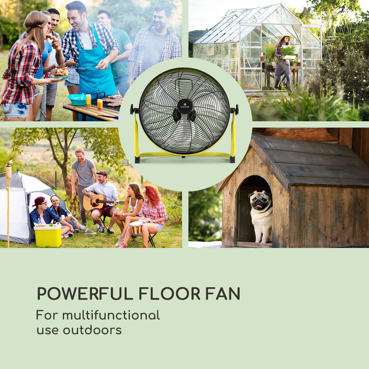 Blumfeldt Wintergarden, stojanový ventilátor, 16", akumulátor, 43 W, USB, 45 dB, žltý – Obrázok 4
