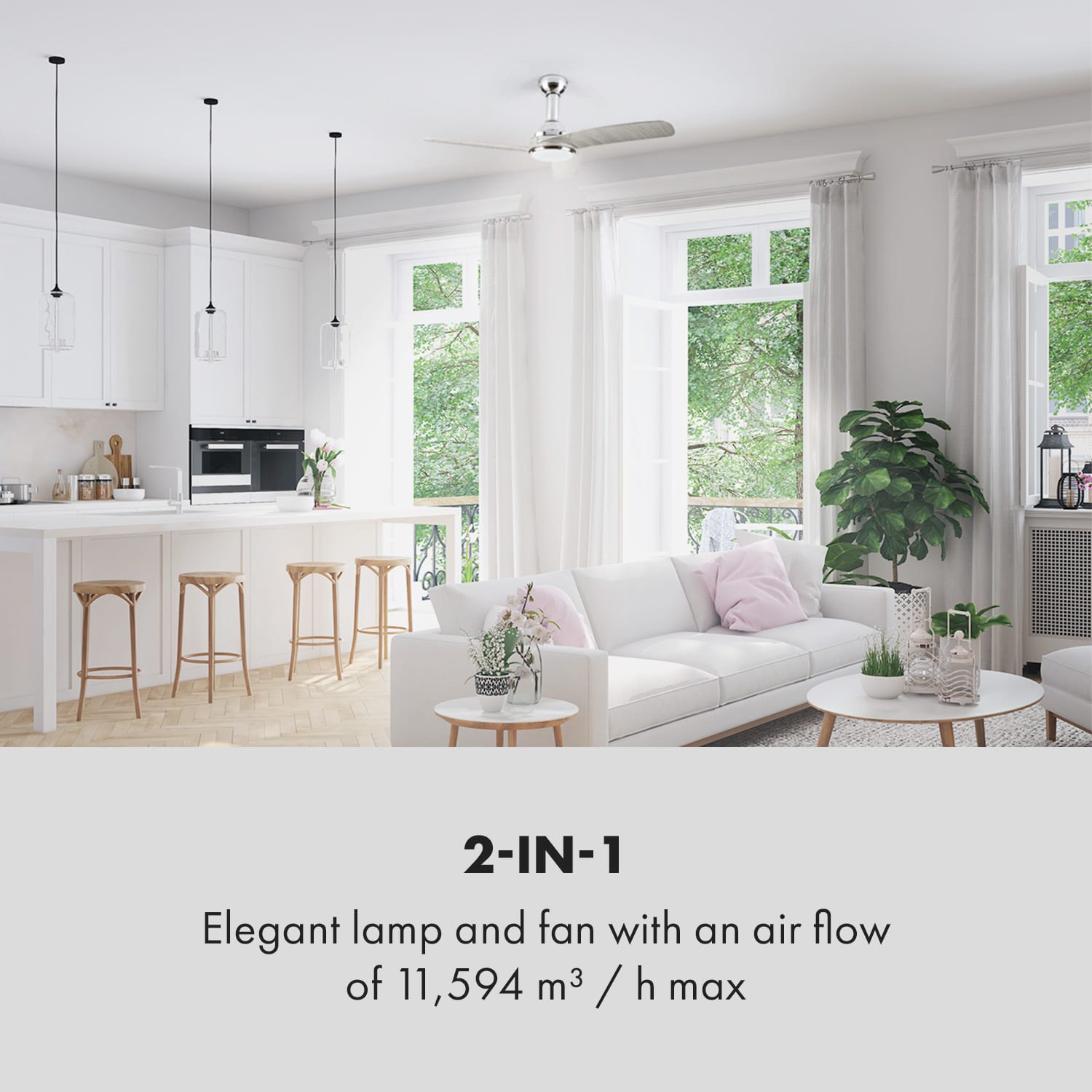 Klarstein Silent Service, stropný ventilátor, Ø: 128 cm, výkon: 25 W, sivý