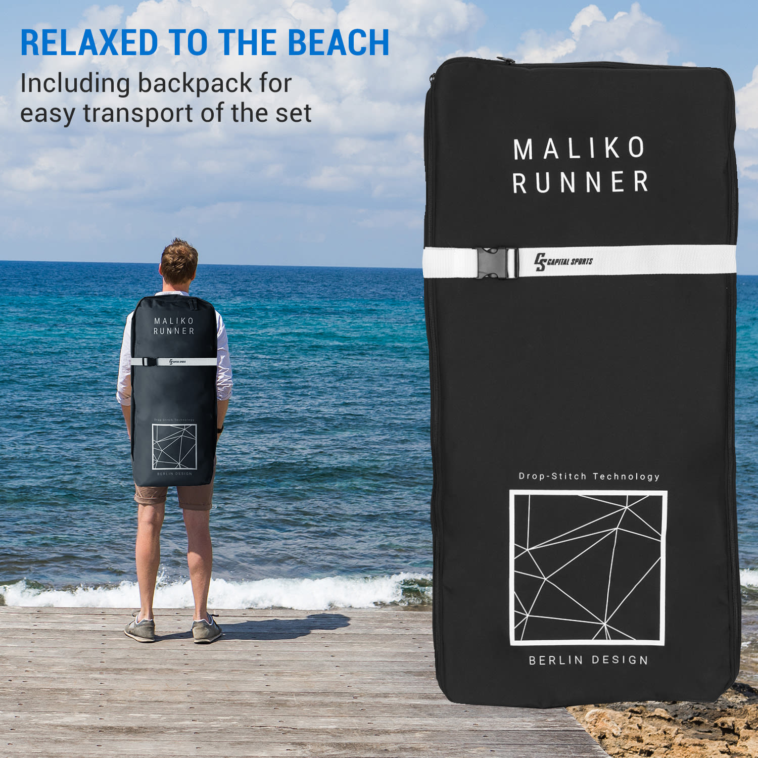 Capital Sports Maliko Runner, nafukovací SUP Board, SUP-board sada, modrý/červený – Obrázok 3