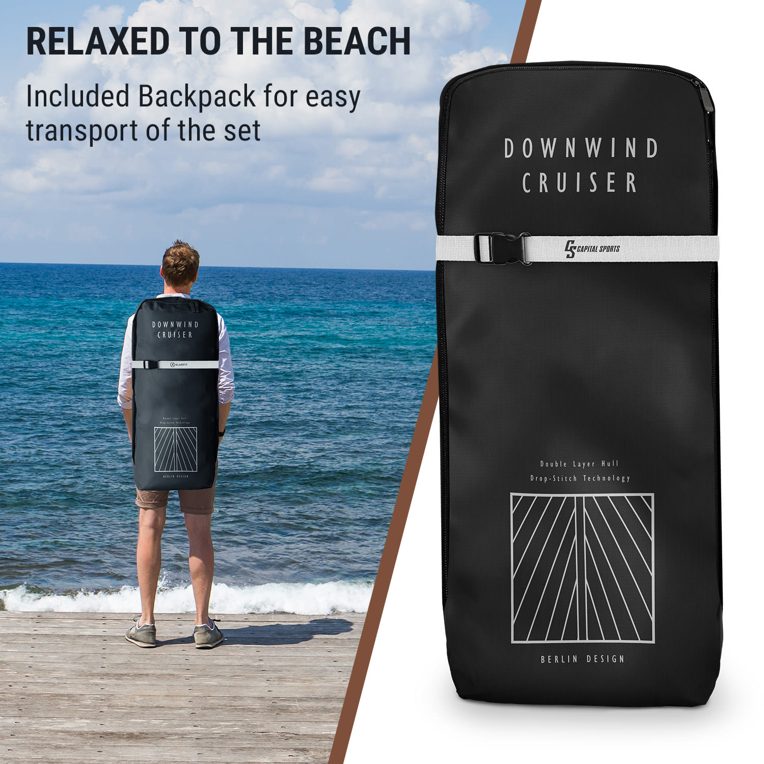Capital Sports Downwind Cruiser M, nafukovací paddelboard, sada, 330 x 10 x 77, oranžový – Obrázok 4