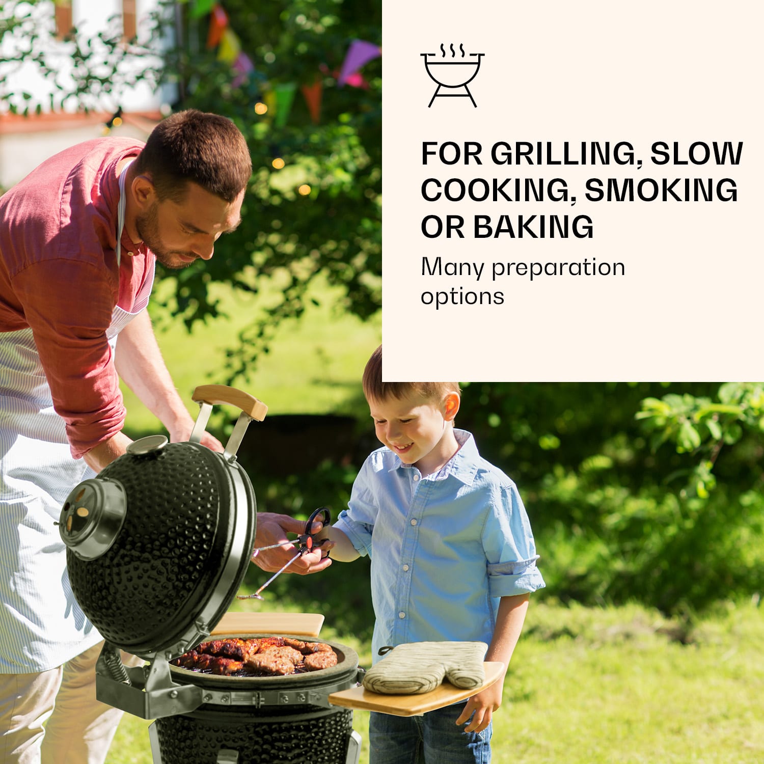 Klarstein Princesize Pro, kamado gril, 13" (33 cm), teplomer, bočné diely, čierny
