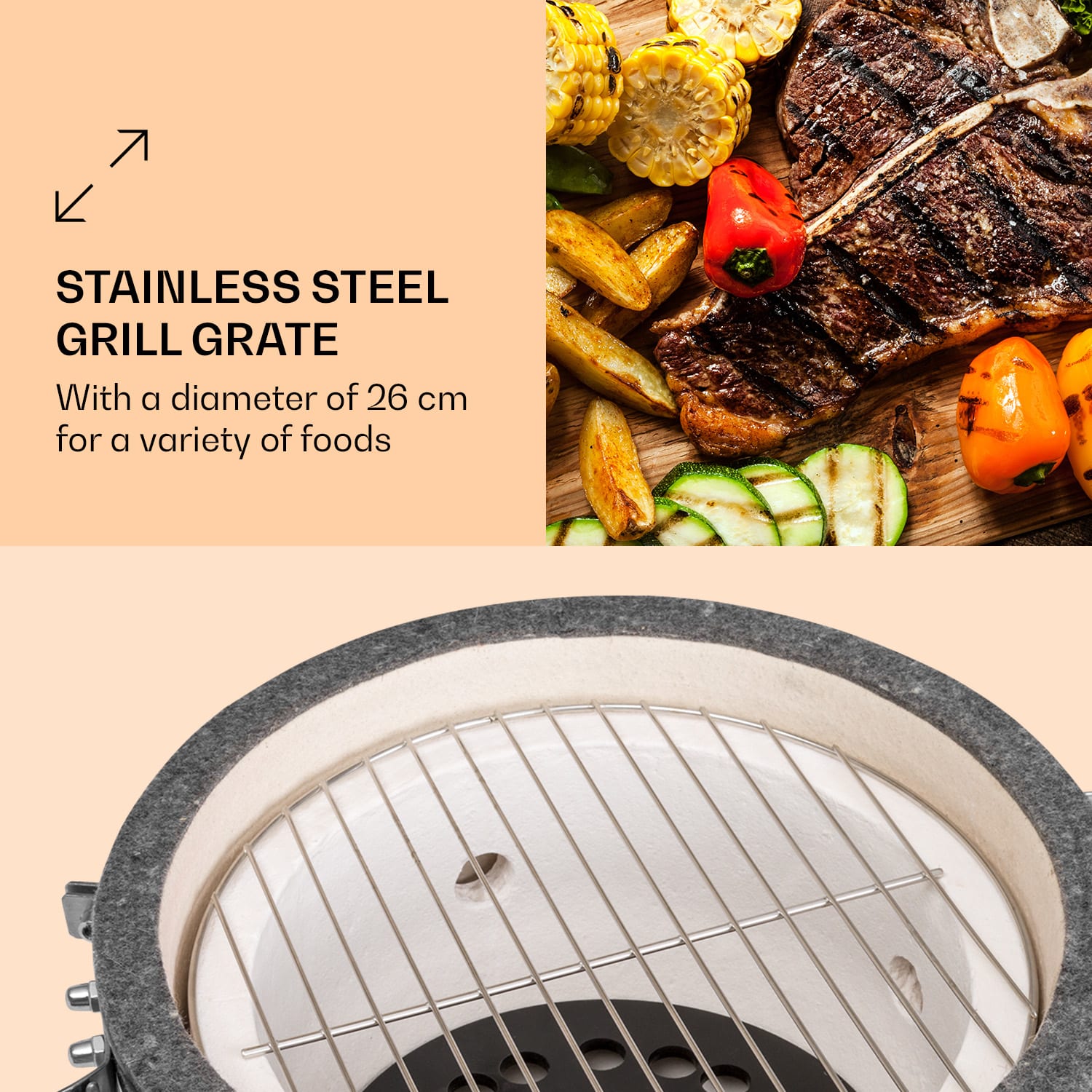Klarstein Princesize Pro, kamado gril, 13" (33 cm), teplomer, bočné diely, čierny – Obrázok 2