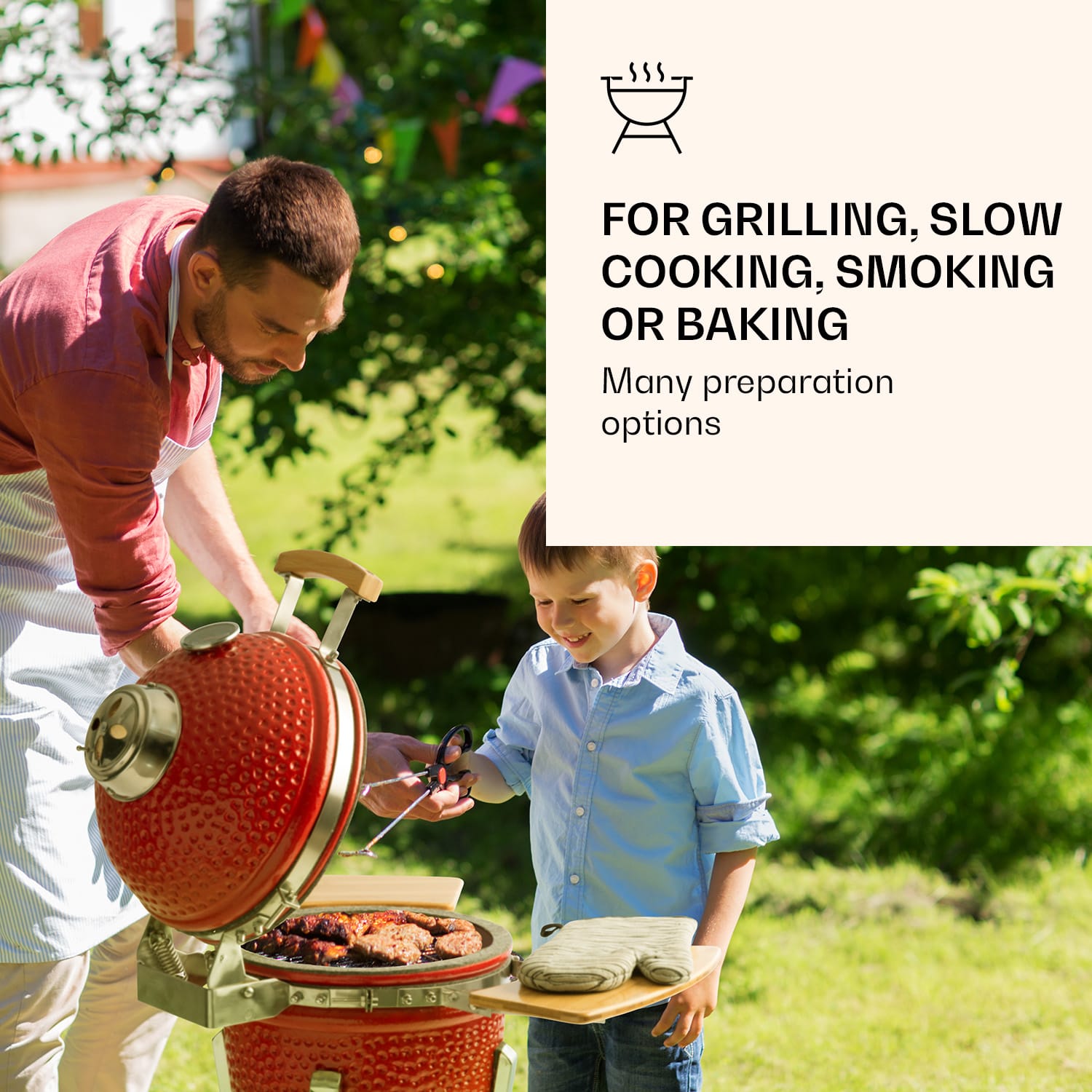 Klarstein Princesize Pro, kamado gril, 13" (33 cm), teplomer, bočné diely, červený
