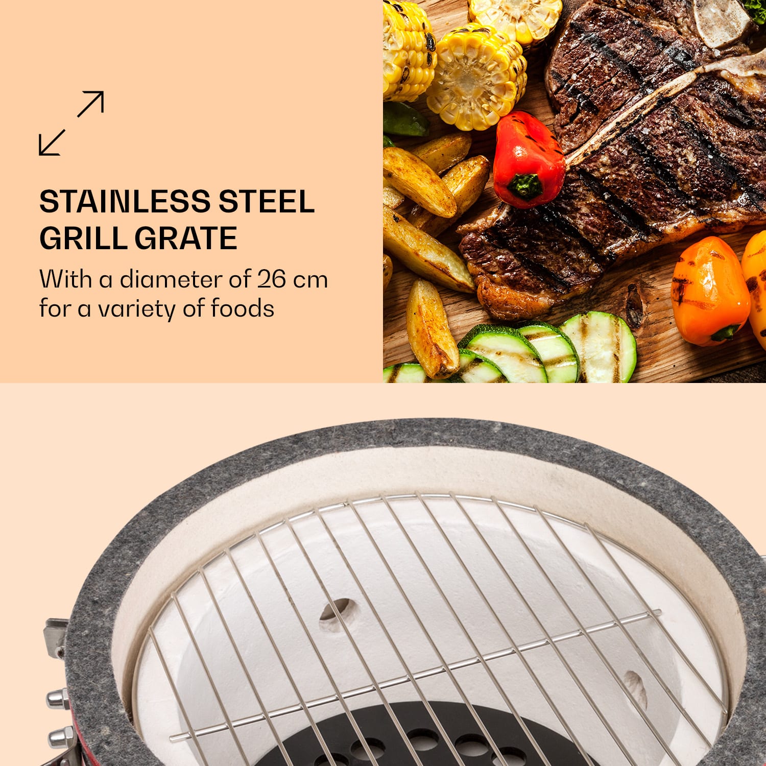 Klarstein Princesize Pro, kamado gril, 13" (33 cm), teplomer, bočné diely, červený – Obrázok 2