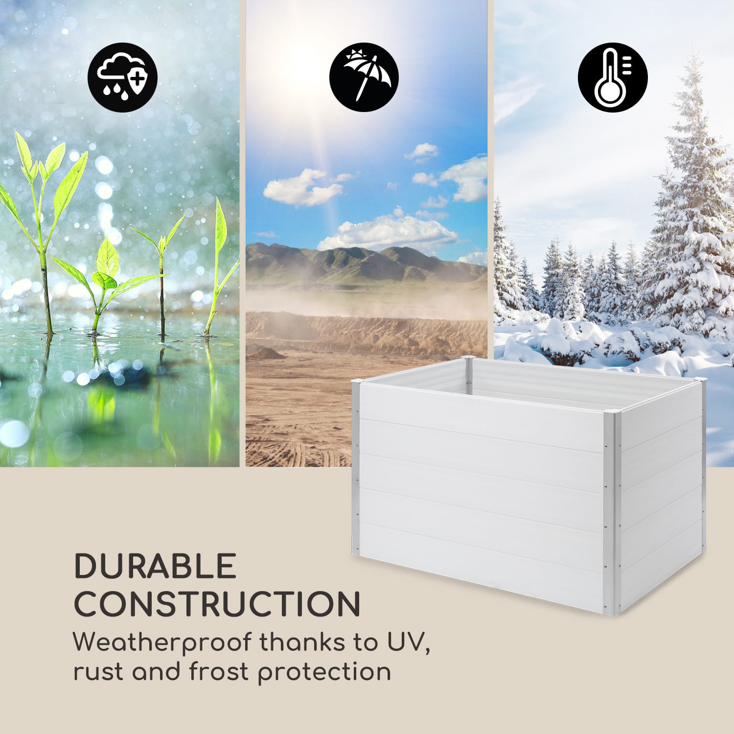 Blumfeldt Nova Grow, záhradný záhon, 150 x 91 x 100 cm, WPC, drevený vzhľad, biely – Obrázok 4