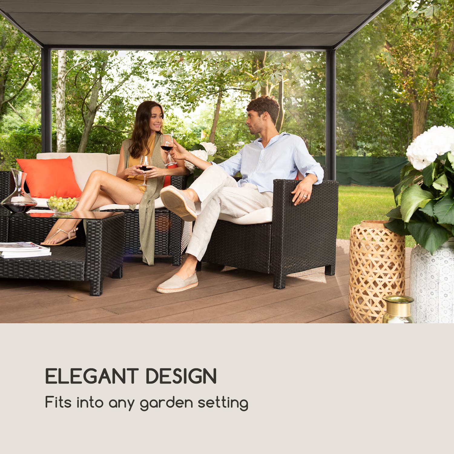 Blumfeldt Pantheon RemoteShade, pergola, motorizovaná strecha, 3 x 3 m, 280 g/m², sivá – Obrázok 3